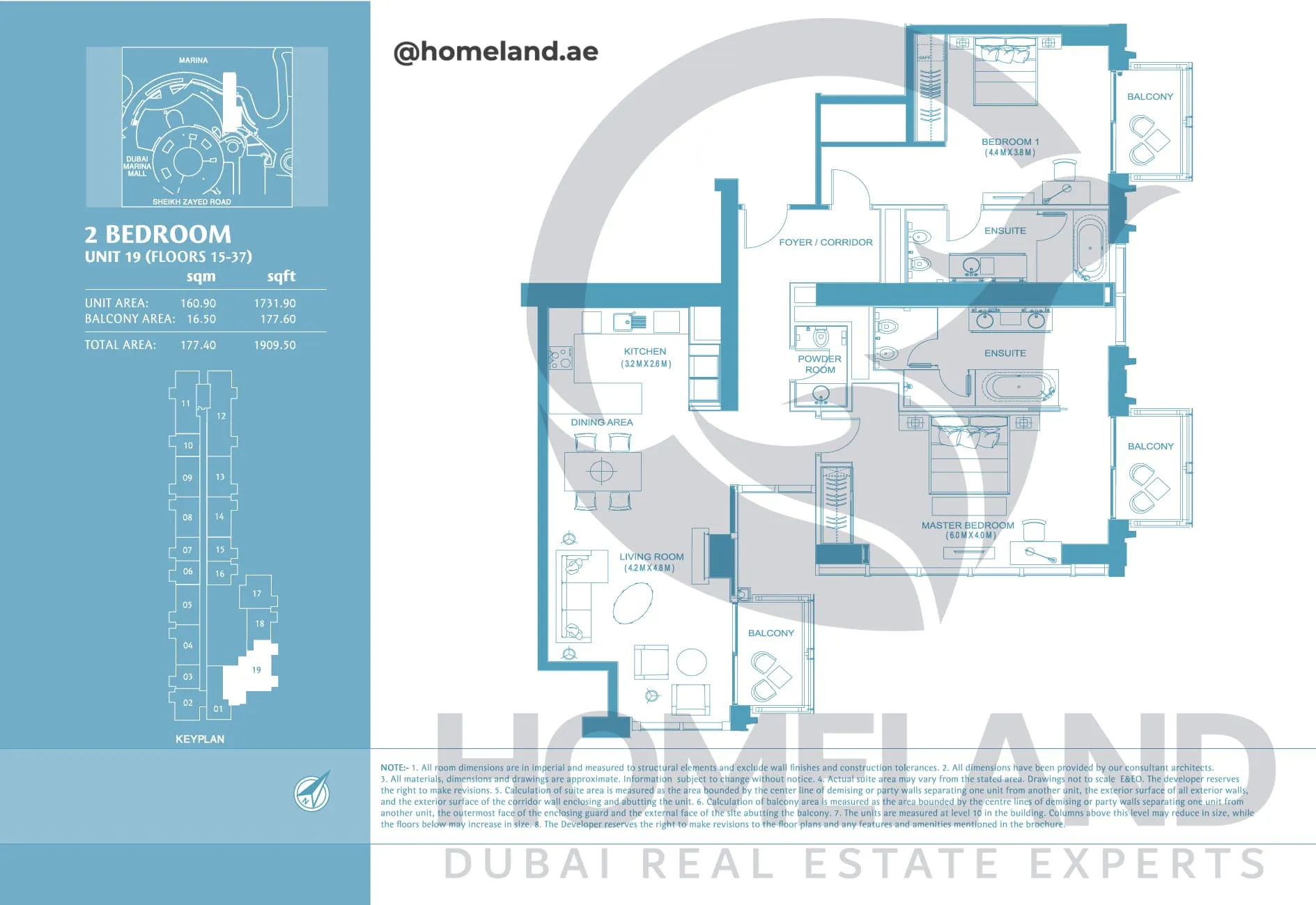Address Marina Mall Hotel, 2 BR, Unit 19, Floor 15-37, 1909 SQFT