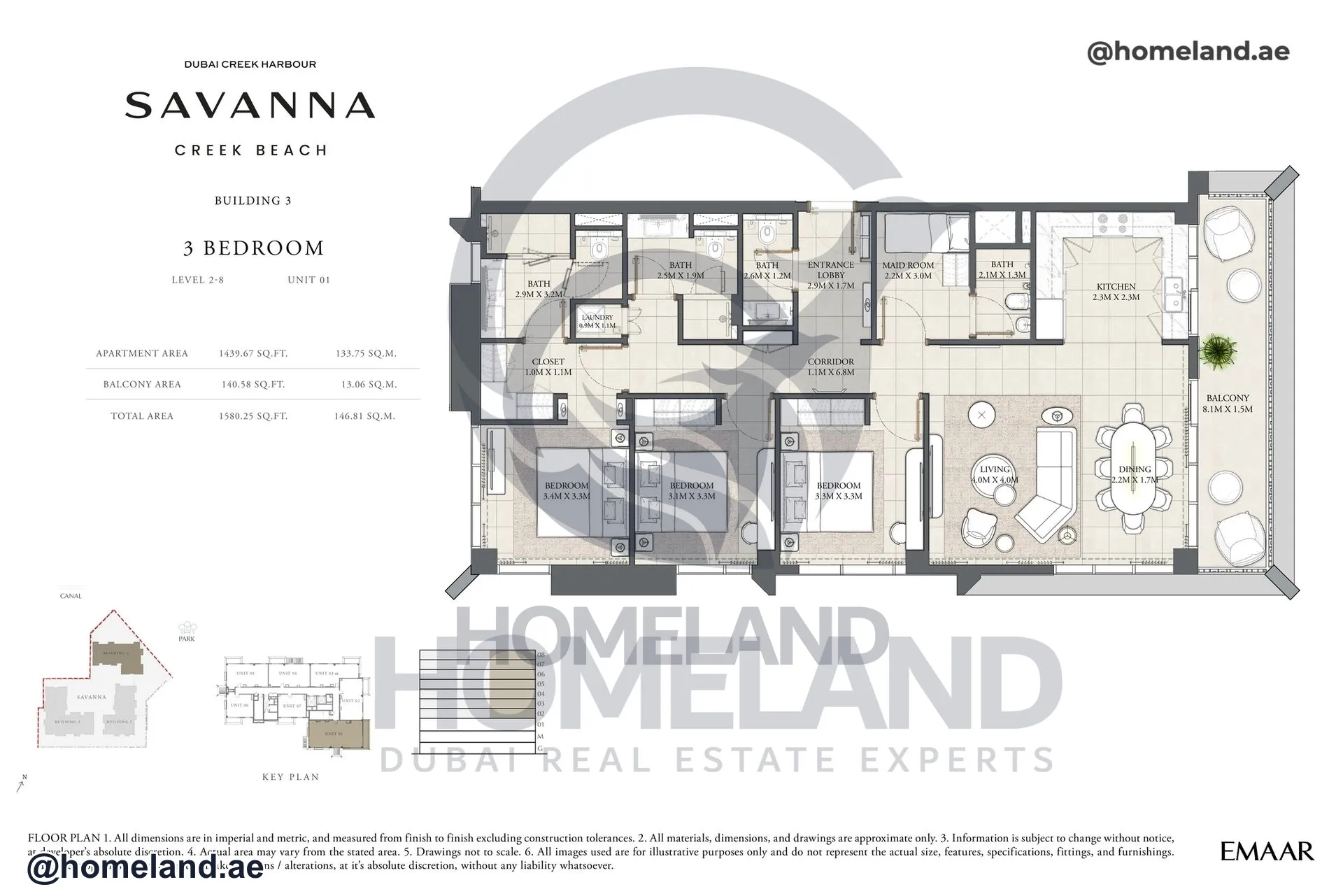 Savanna, Building 3, 2 BR, Level 7-8, Unit 05, 1035 SQFT