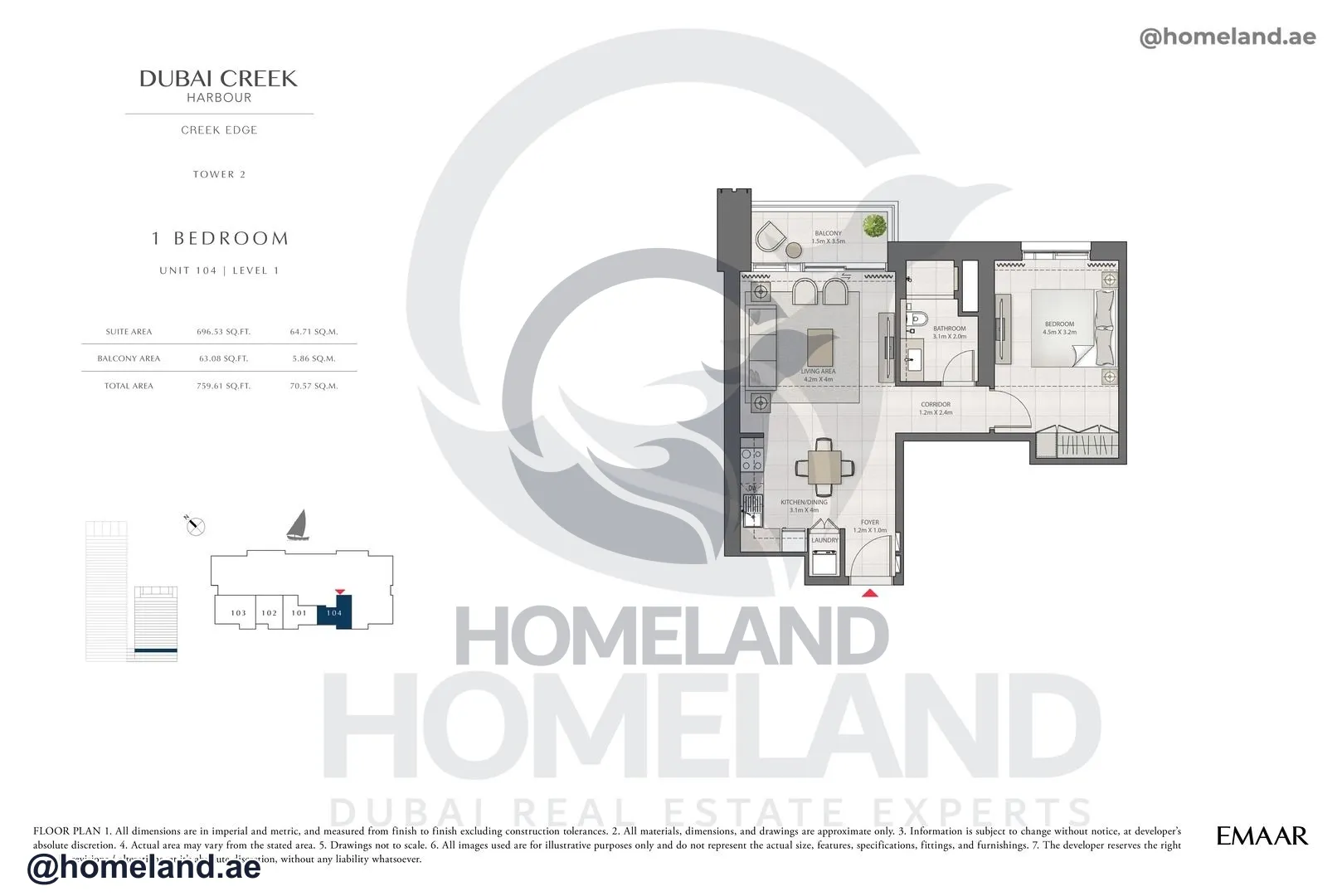 Creek Edge, Tower 2, 1 BR, Unit 104, Level 1, 759 SQFT