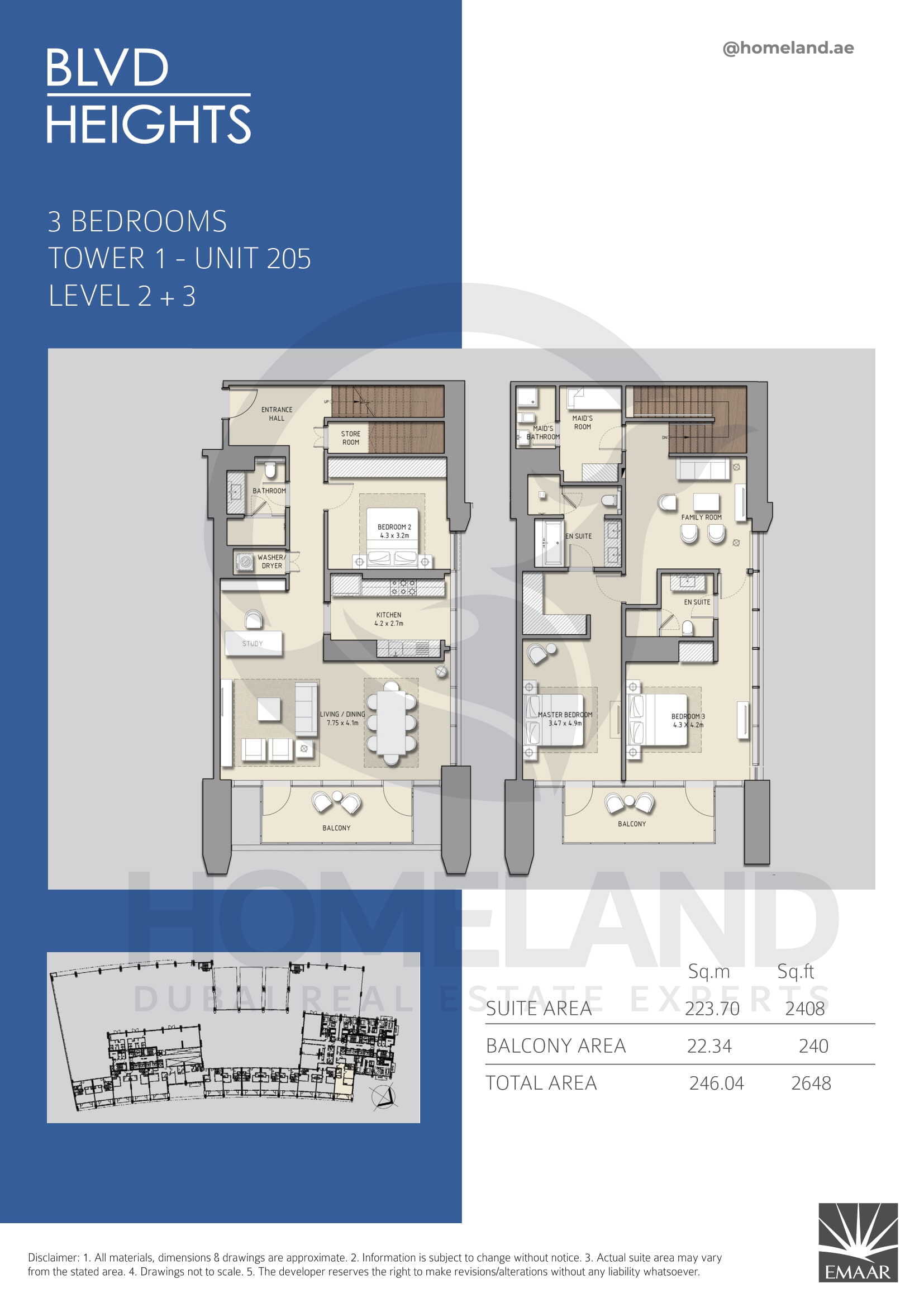 Blvd Heights T1, 3 BR, Unit 205, Level 2+3, 2648 SQFT