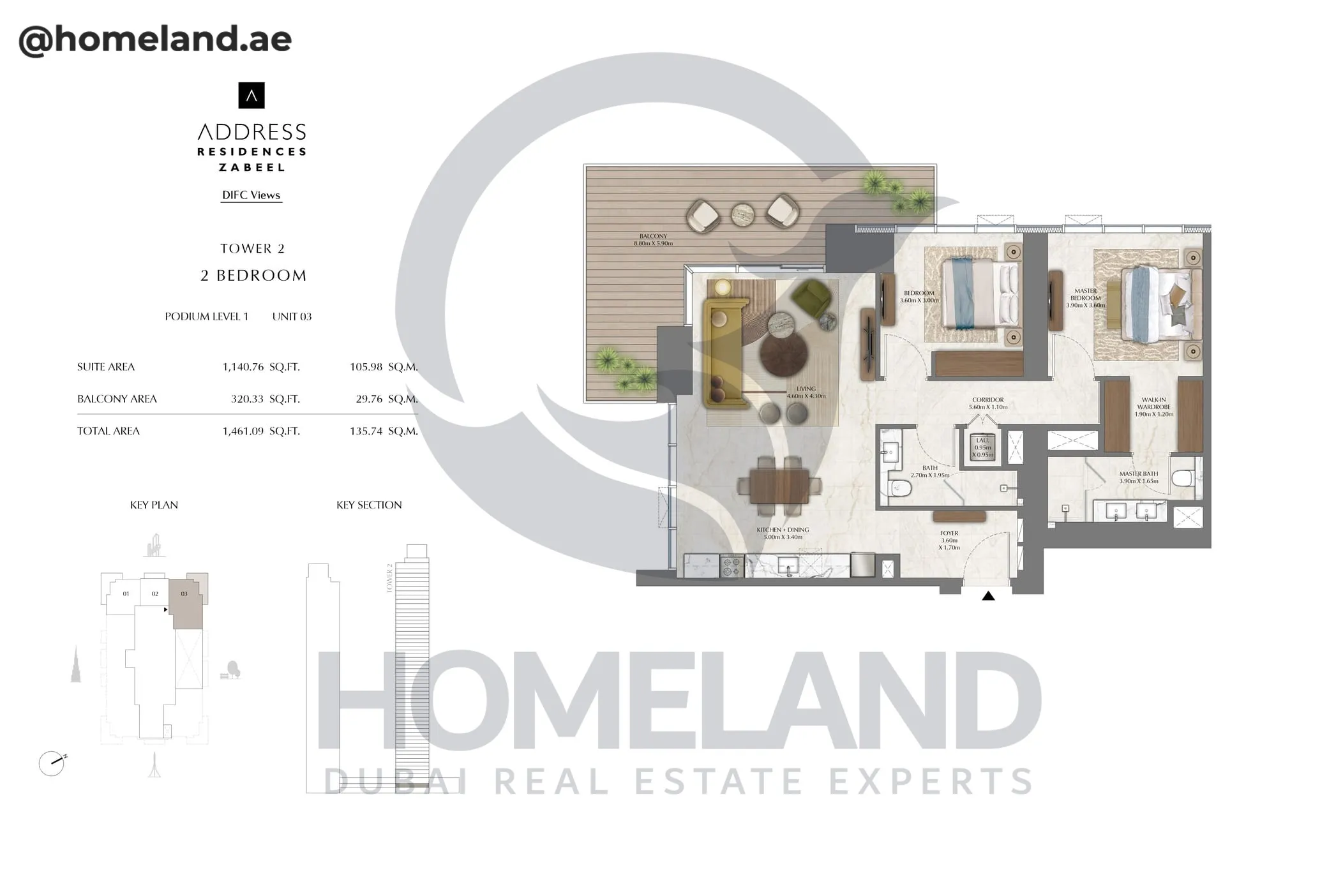 Address Residences Zabeel, Tower 2, 2BR, Podium Level 1, Unit 03, 1461 SQFT