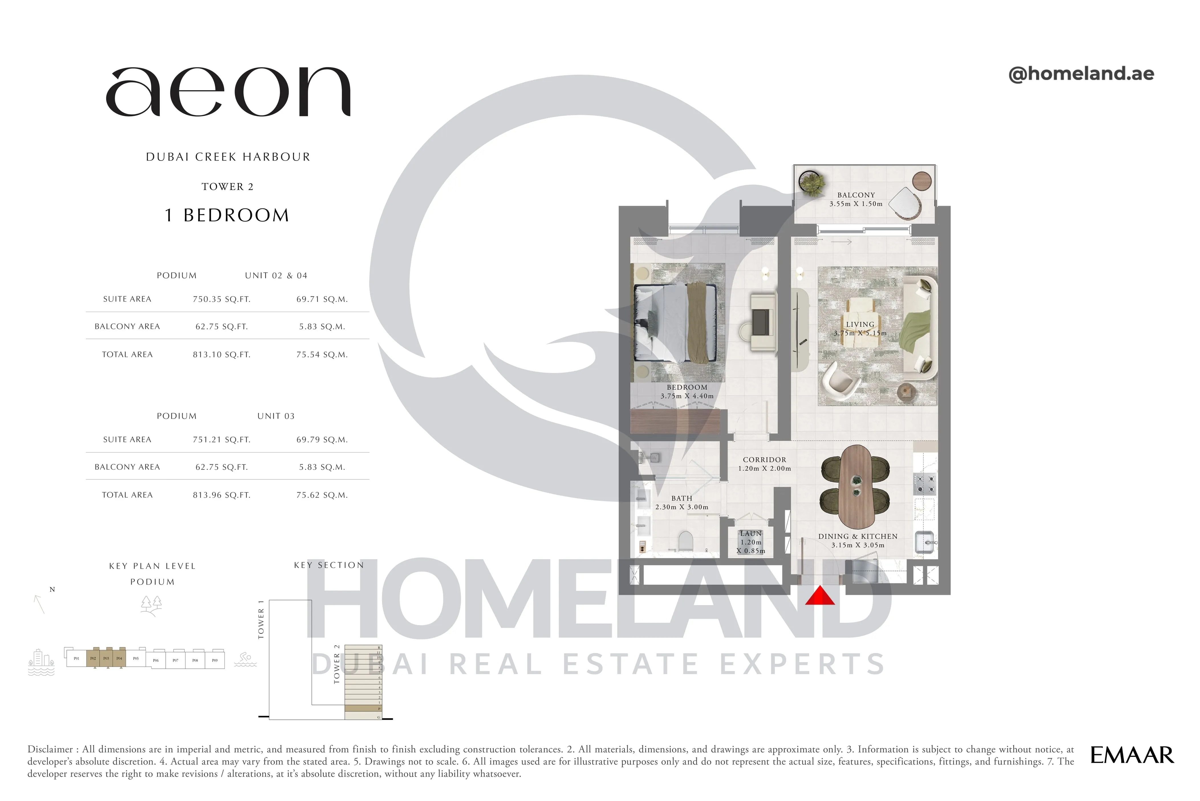 Aeon, Tower 2, 1 BR, Podium Level, Unit 02-03-04, 813 SQFT