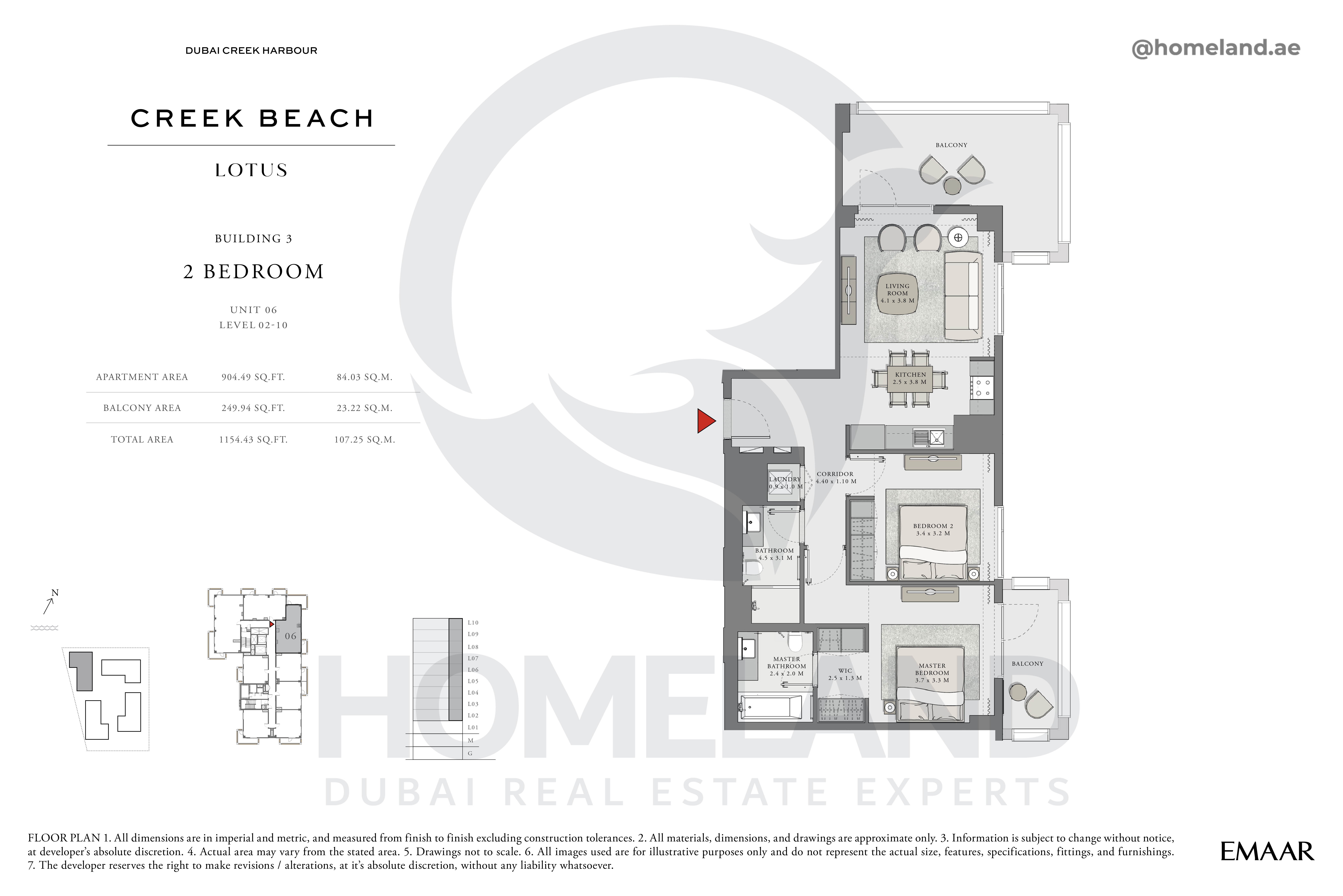 Lotus, 2 BR, Unit 06, Level 2-10, 1154 SQFT
