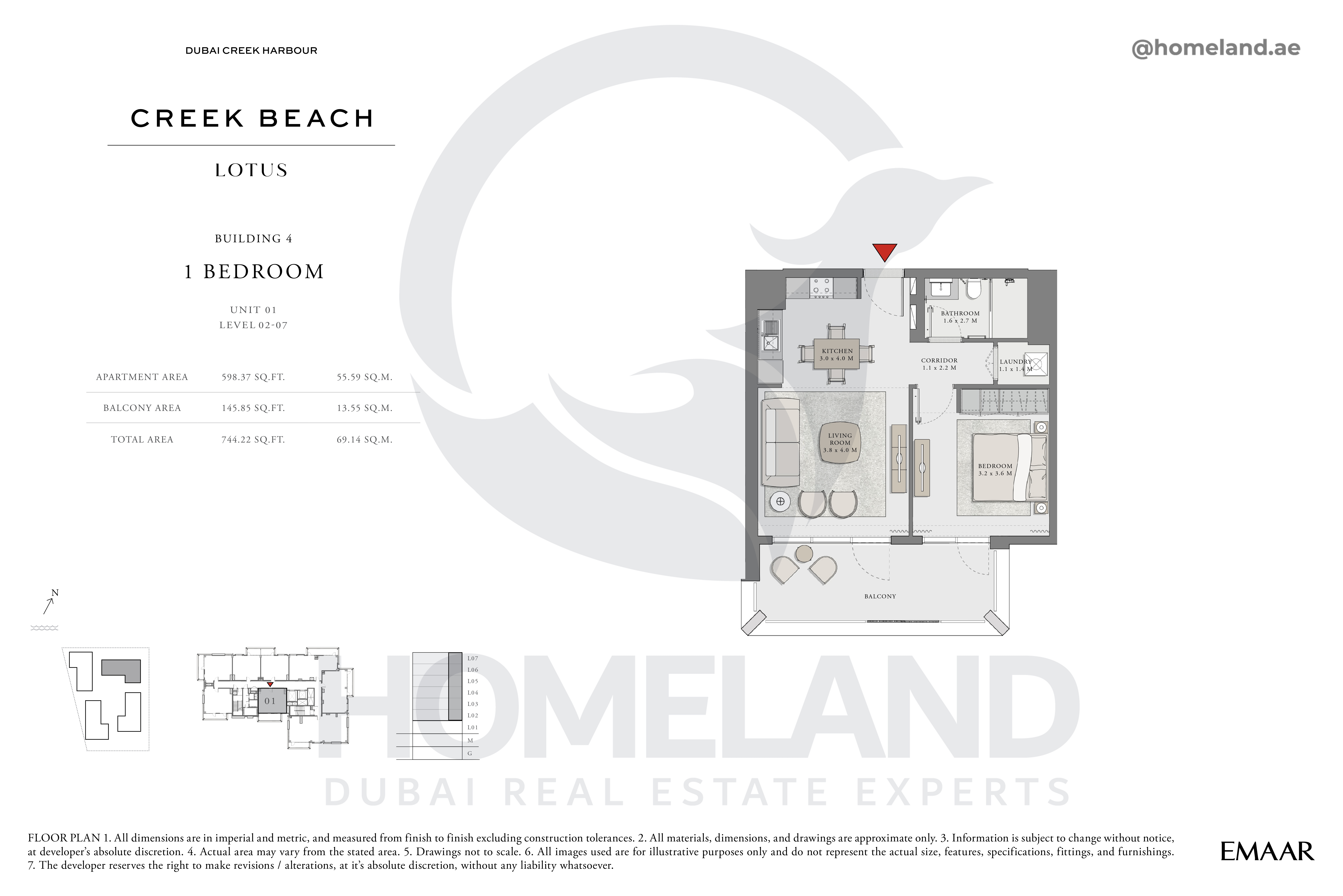 Lotus, 1 BR, Unit 01, Level 2-7, 744 SQFT