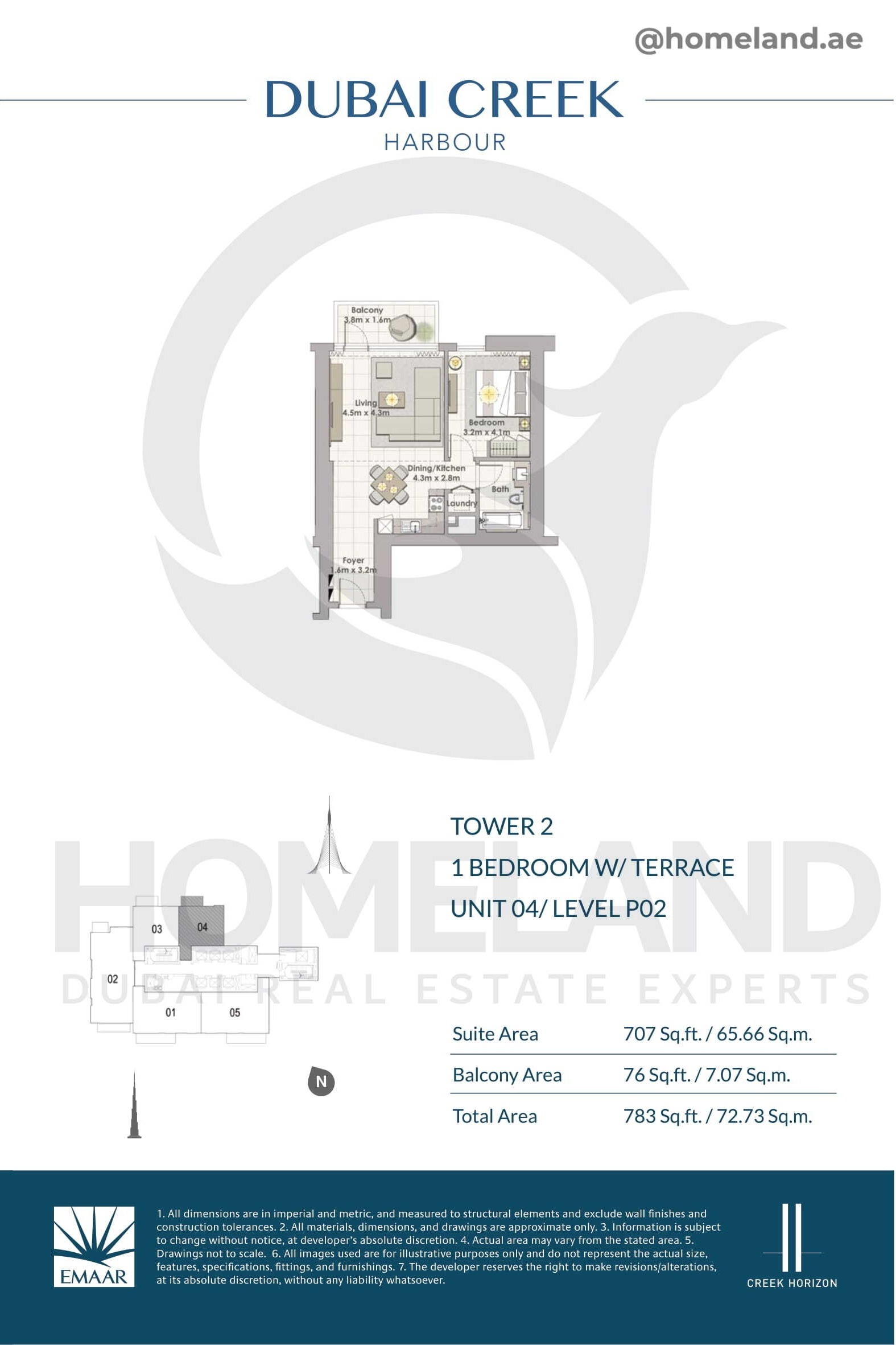 Creek Horizon, Tower 2, 1 BR Terrace, Unit 04, Level P02, 783 SQFT