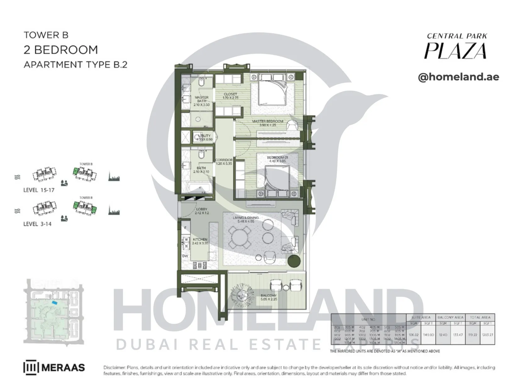 Central Park Plaza, Tower B, 2 BR, Type B.2, Level 3-14-15-17, 1283 SQFT