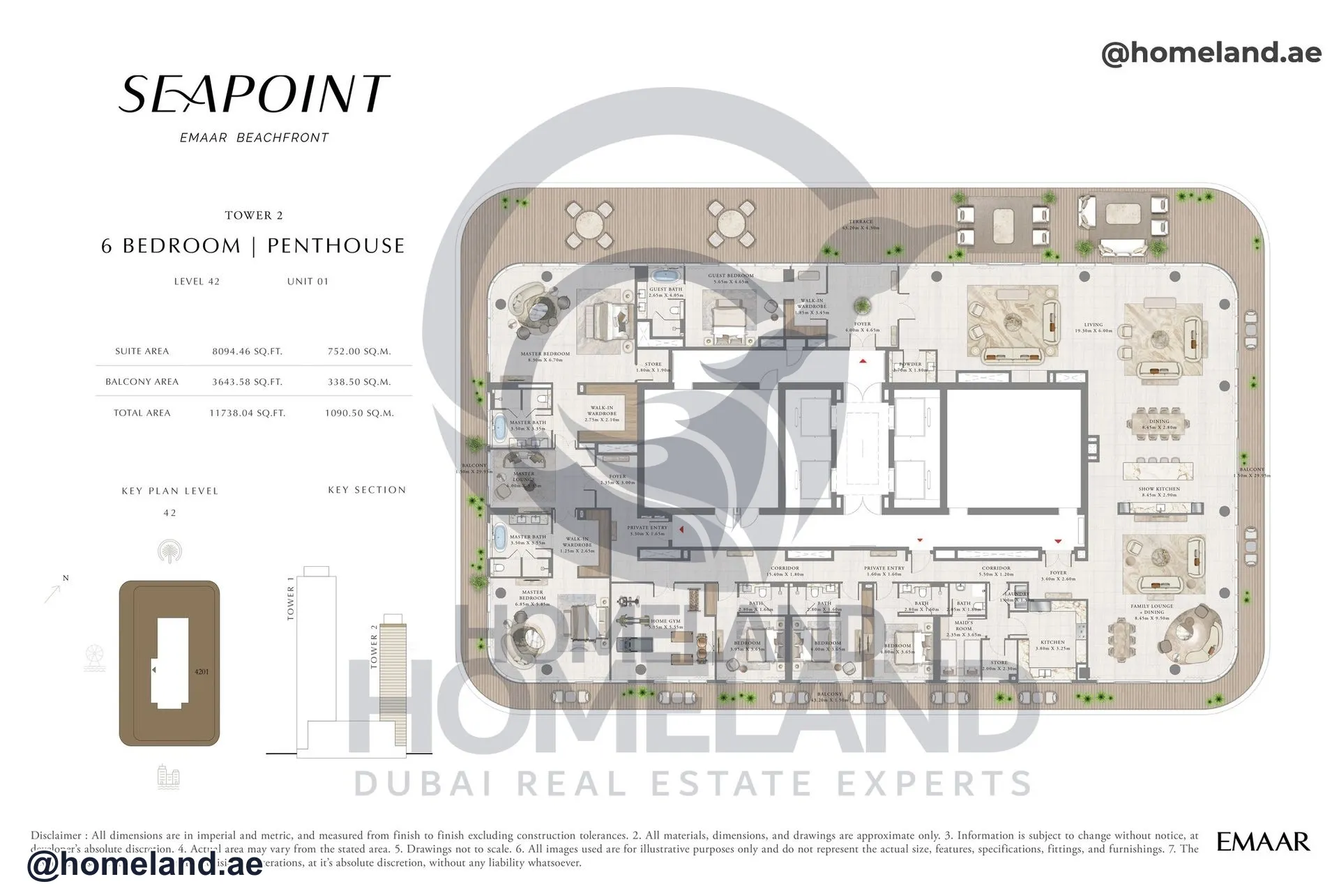 Seapoint Tower 2, 6 BR Penthouse, Level 42, Unit 01, 11738 SQFT