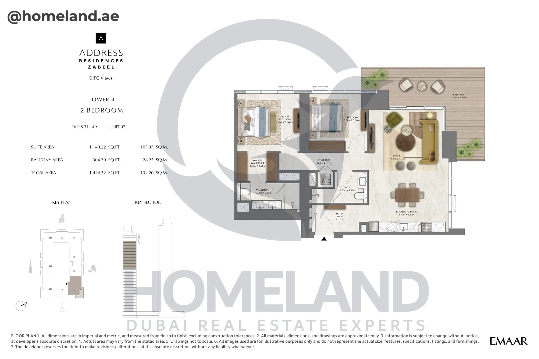 Address Residences Zabeel, Tower 4, 2BR, Level 31-49, Unit 07, 1444 SQFT