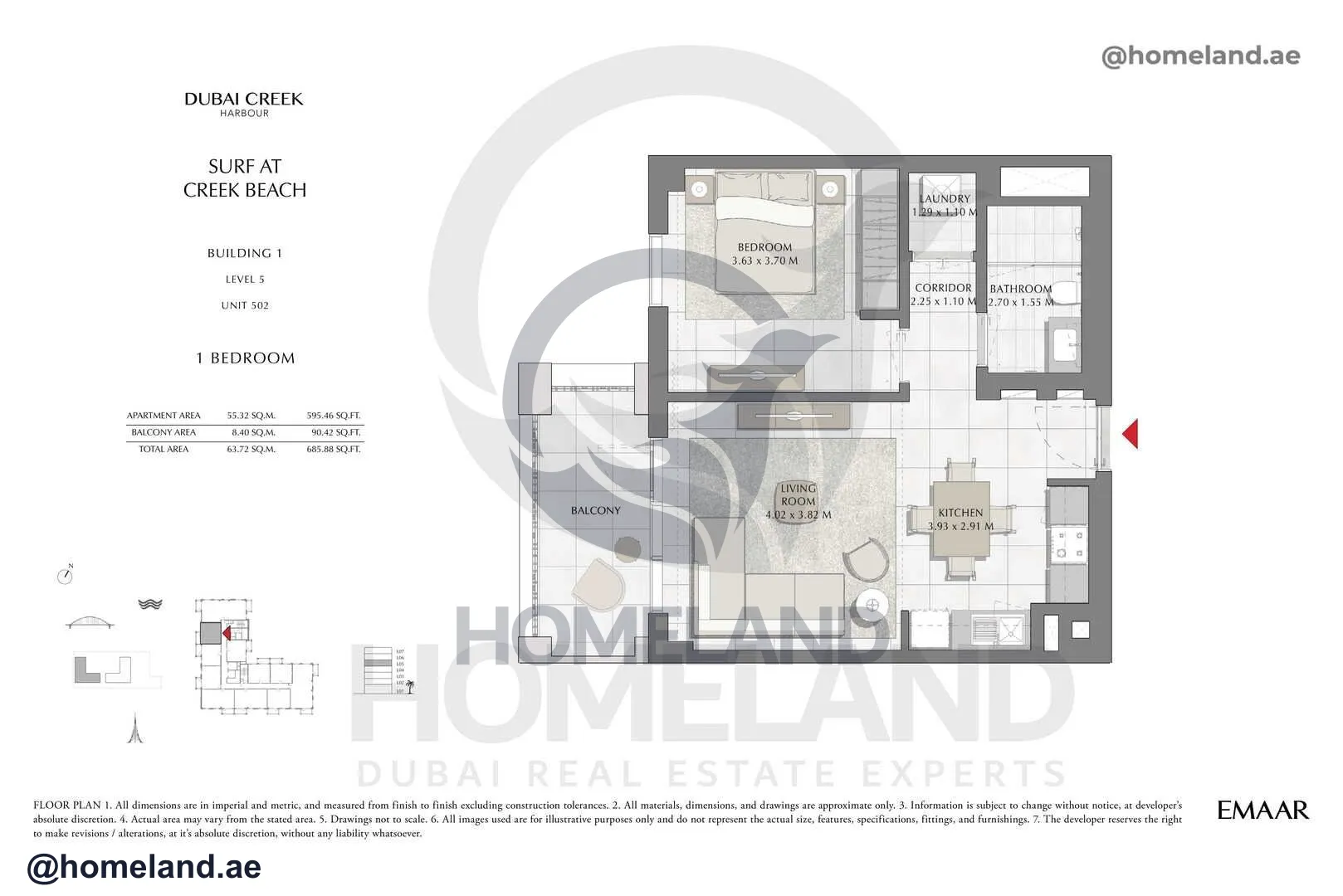 Surf, Building 1, Level 5, Unit 502, 1 BR, 685 SQFT