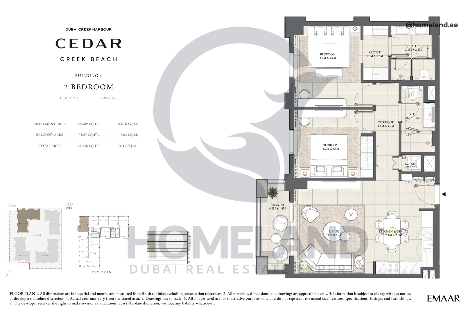 Cedar, Building 4, 2 BR, Level 2-7, Unit 03, 981 SQFT