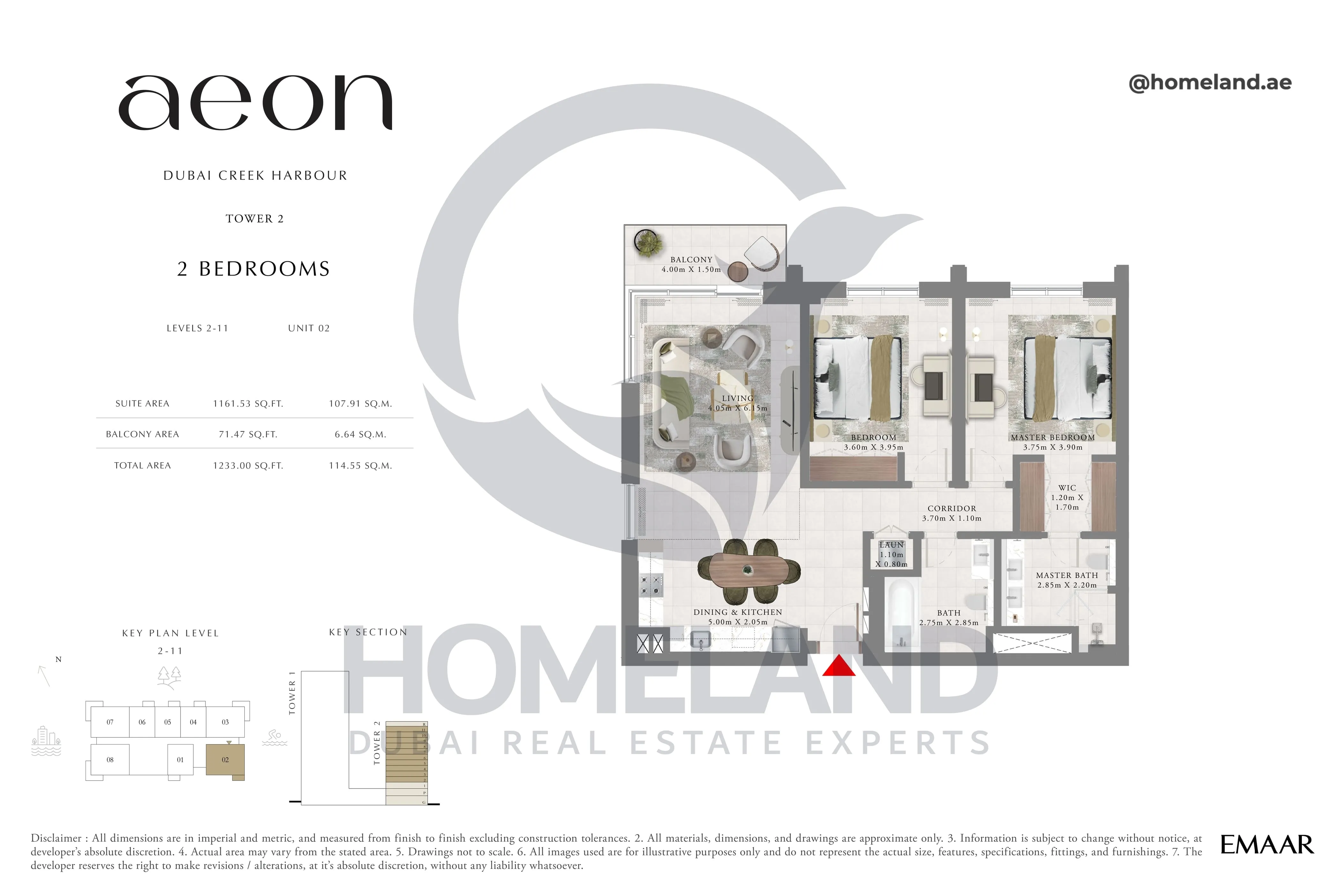 Aeon, Tower 2, 2 BR, Level 2-11, Unit 02, 1233 SQFT