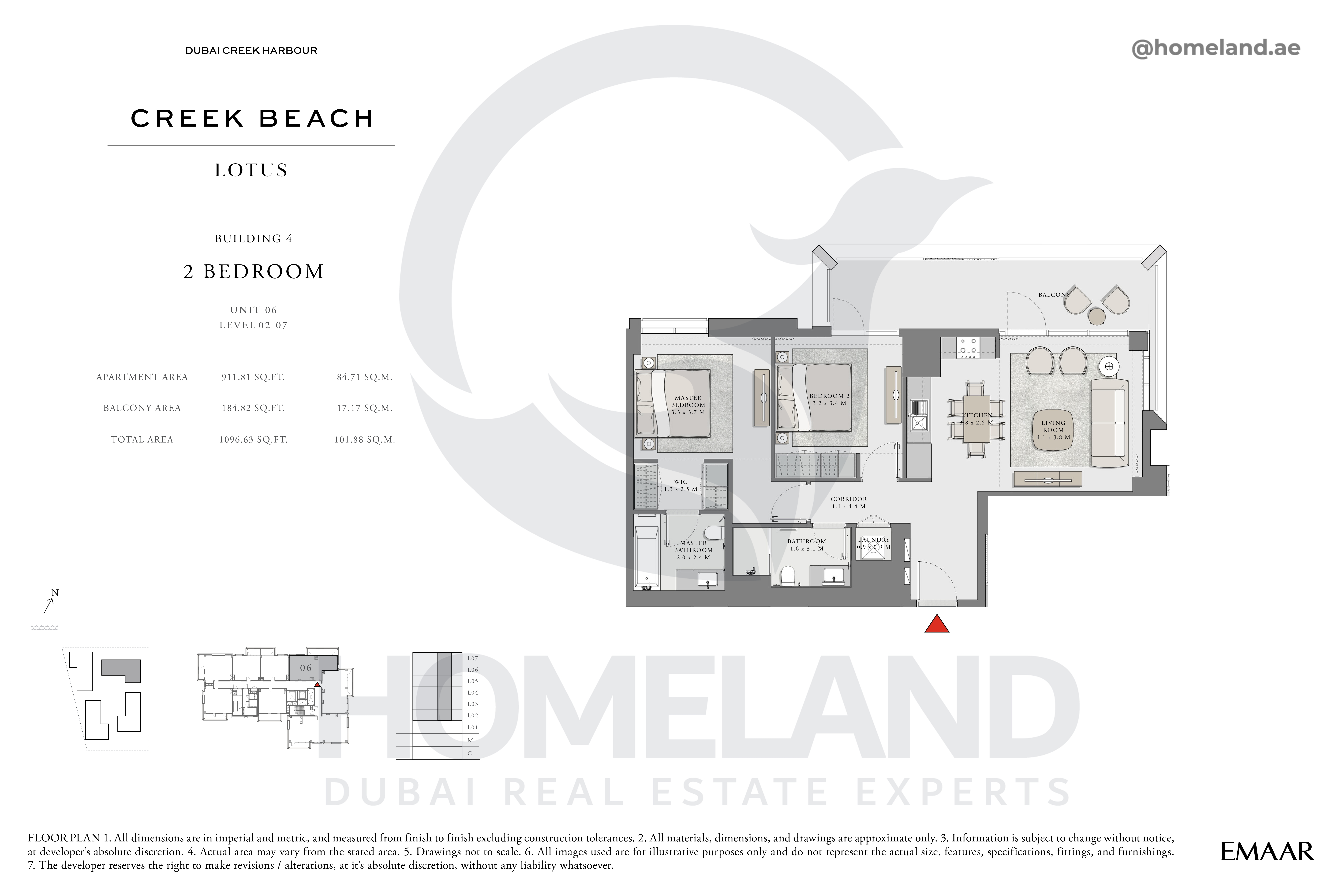 Lotus, 2 BR, Unit 06, Level 2-7, 1096 SQFT
