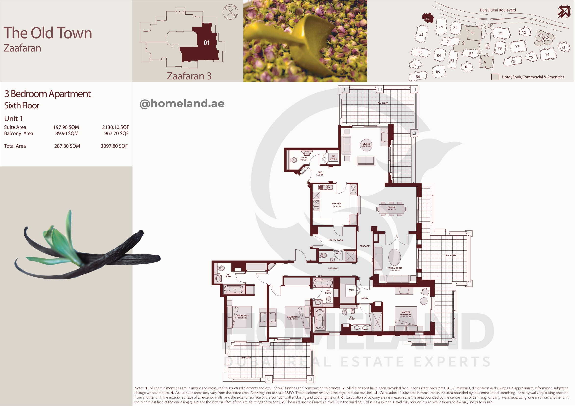 The Old Town Zaafaran 3, Sixth Floor, 3 BR, Unit 1, 3097 SQFT