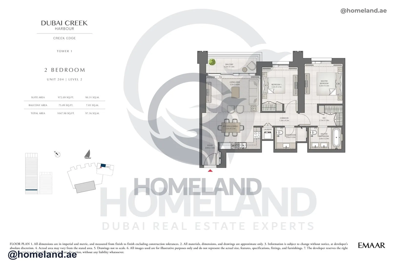 Creek Edge, Tower 1, 2 BR, Unit 204, Level 2, 1047 SQFT