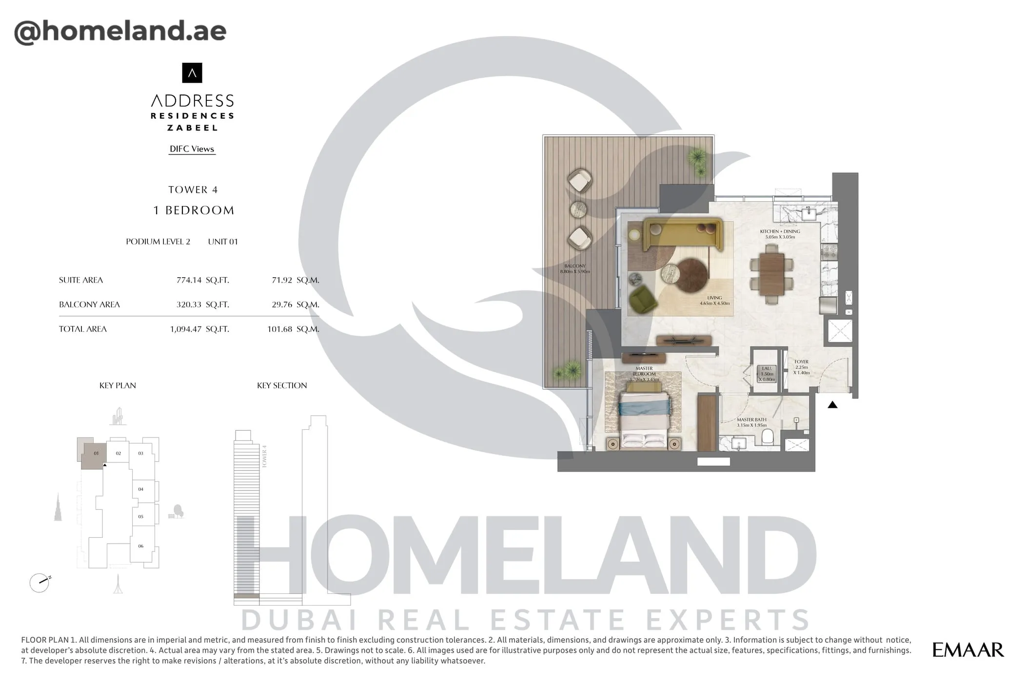 Address Residences Zabeel, Tower 4, 1BR, Podium Level 2, Unit 01, 1094 SQFT