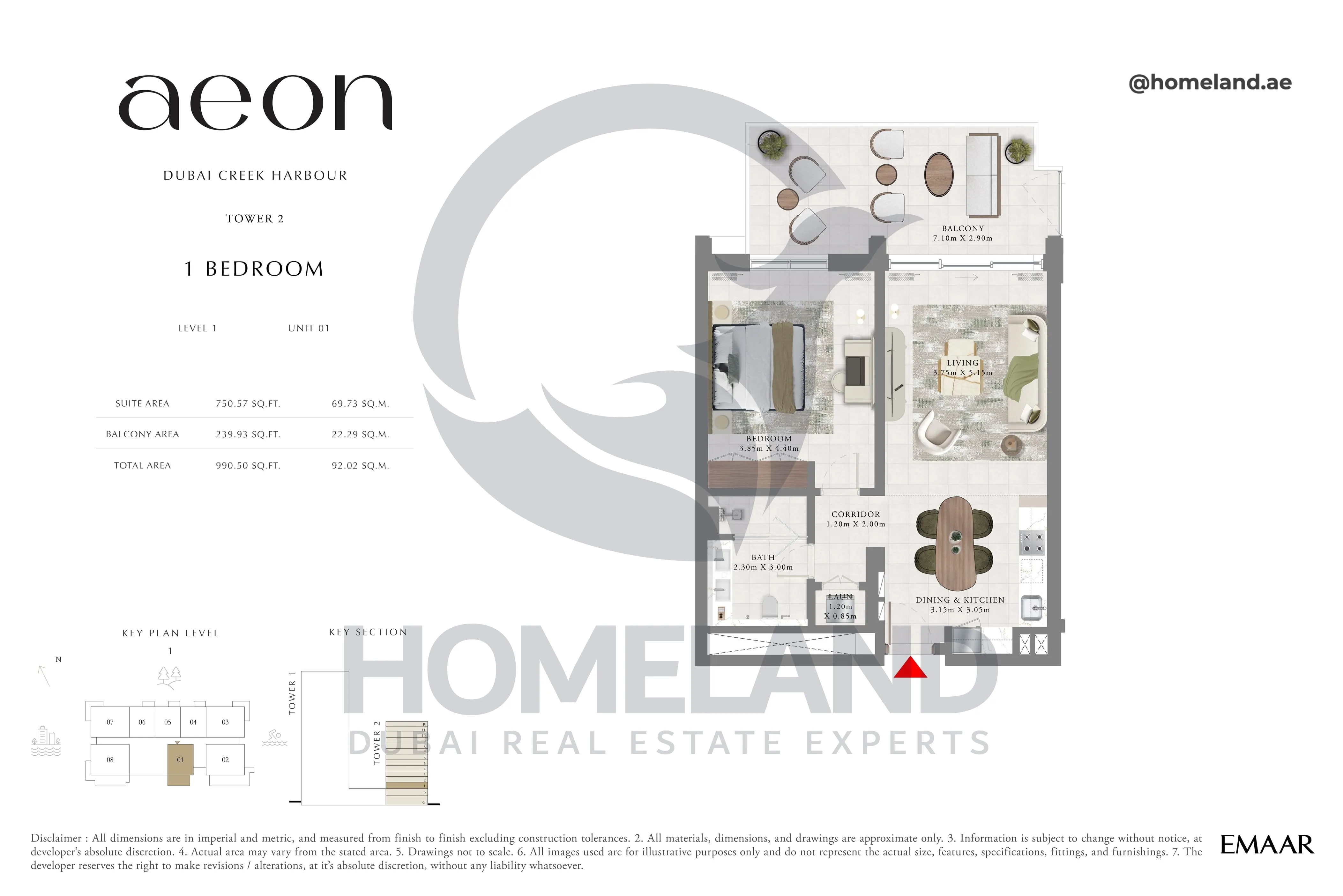 Aeon, Tower 2, 1 BR, Level 1, Unit 01, 990 SQFT