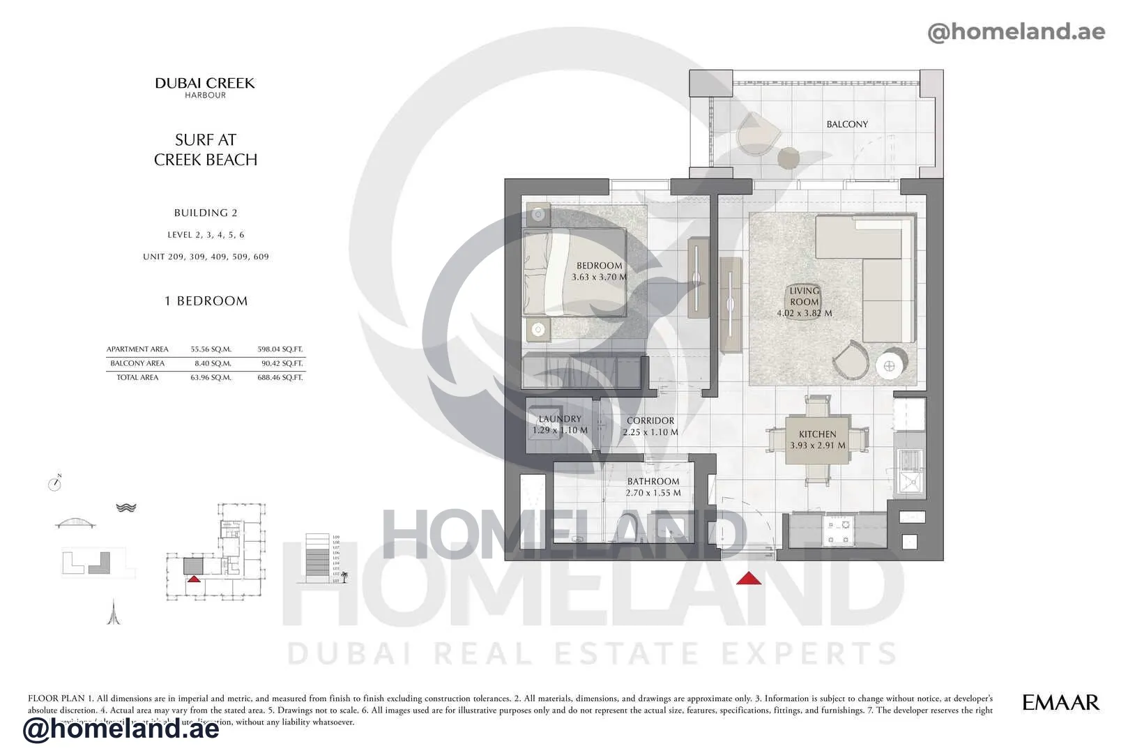 Surf, Building 2, Level 2-3-4-5-6, Unit 209-309-409-509-609, 1 BR, 688 SQFT