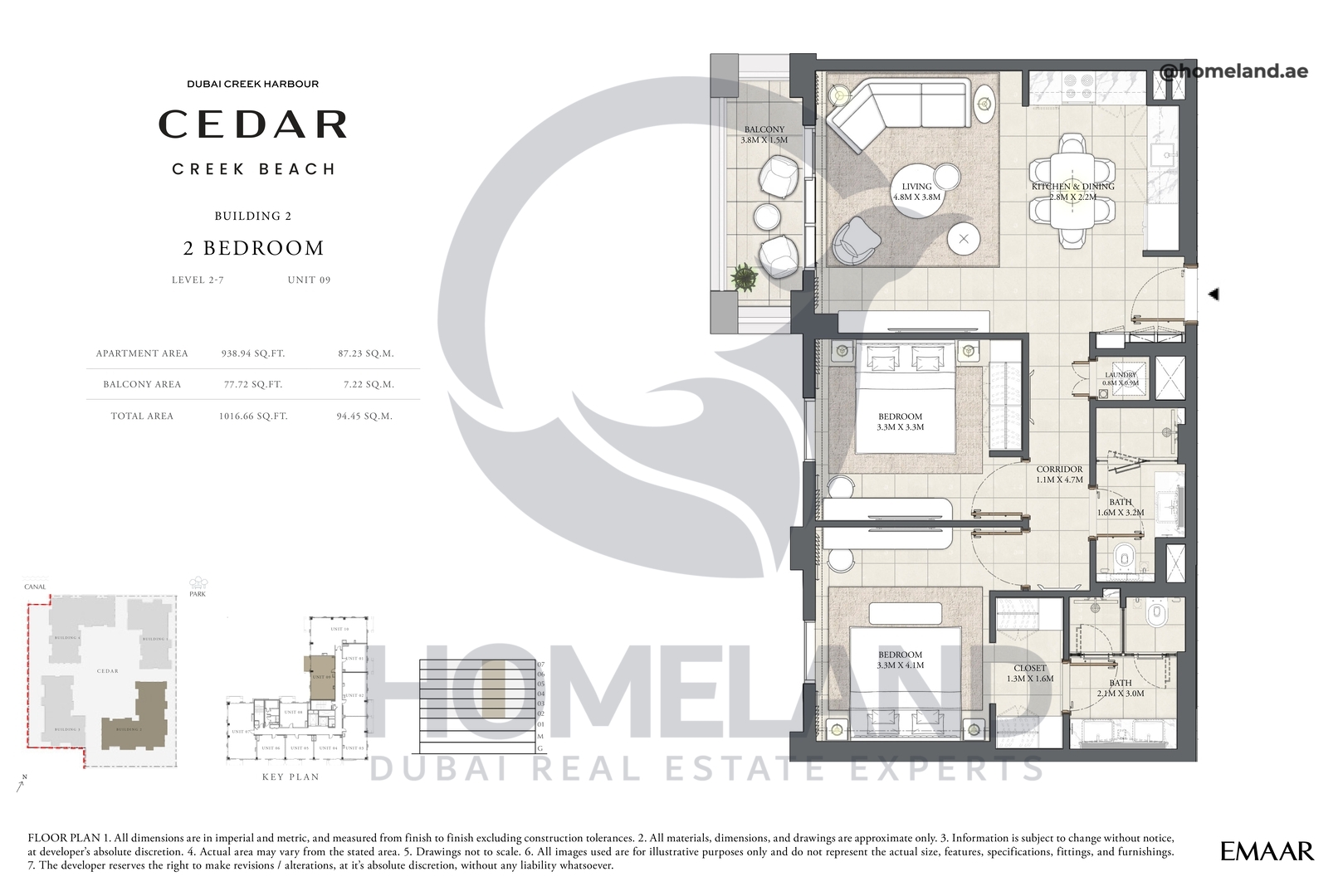Cedar, Building 2, 2 BR, Level 2-7, Unit 09, 1016 SQFT