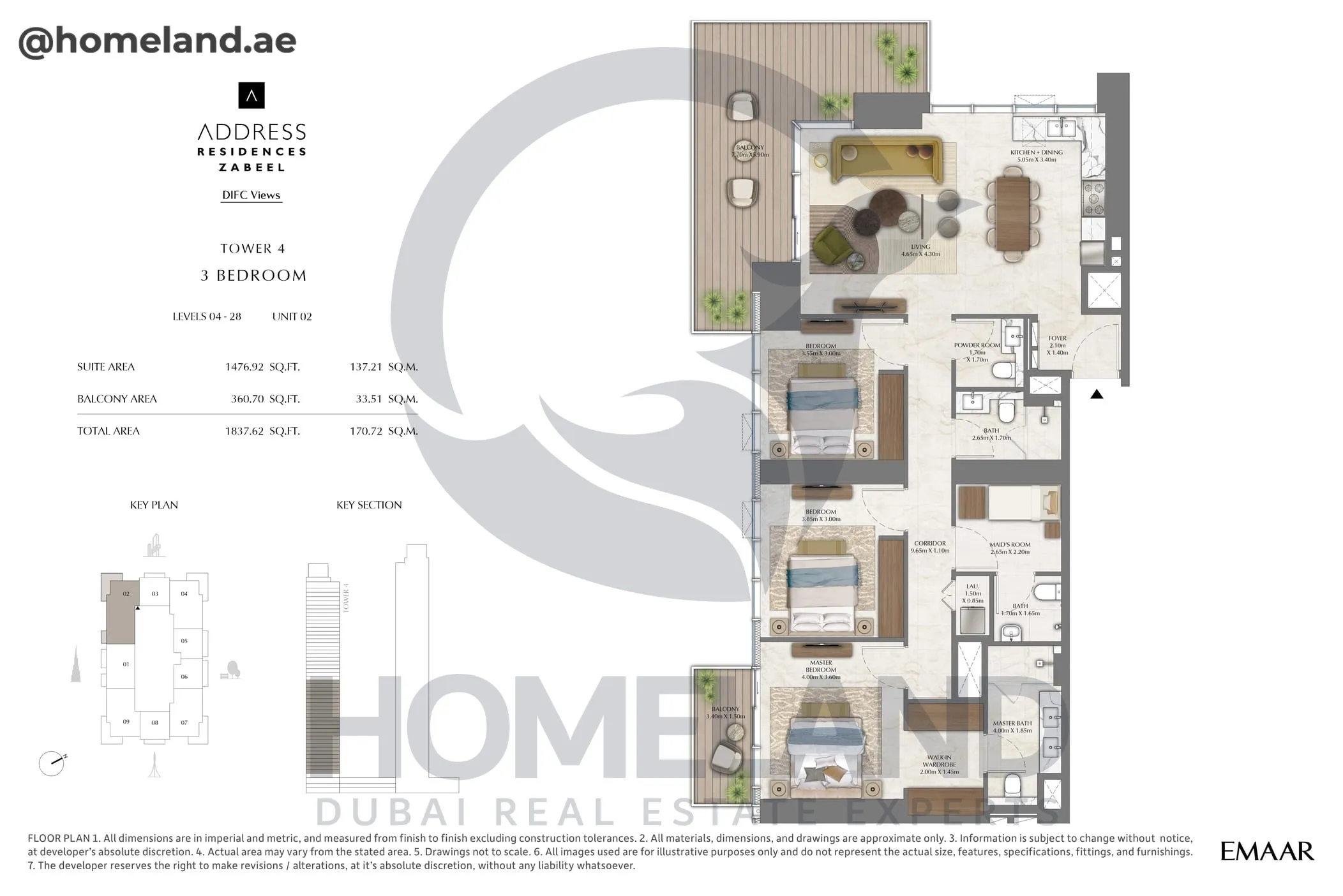 Address Residences Zabeel, Tower 4, 3BR, Level 4-28, Unit 02, 1837 SQFT