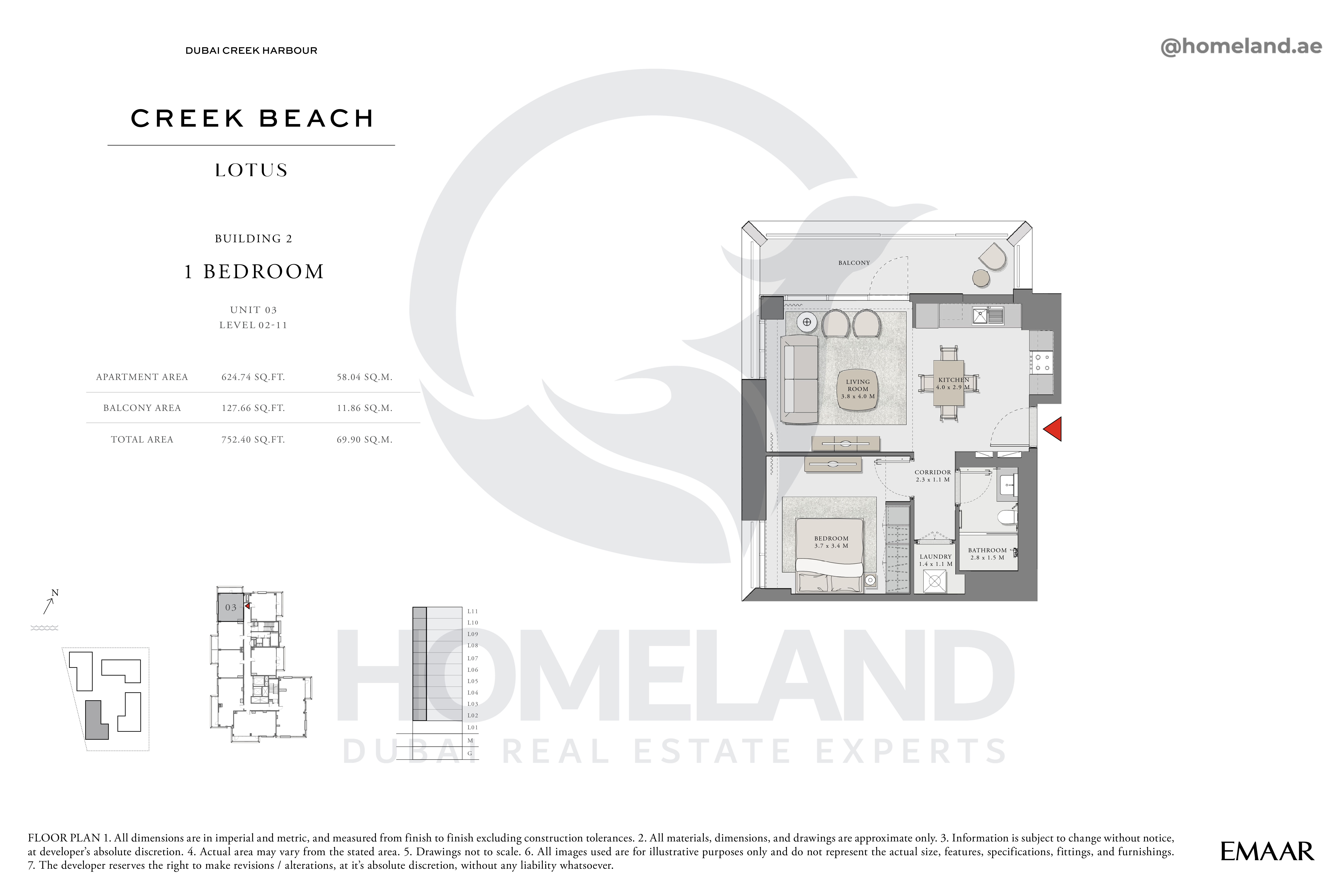 Lotus, 1 BR, Unit 03, Level 2-11, 752 SQFT