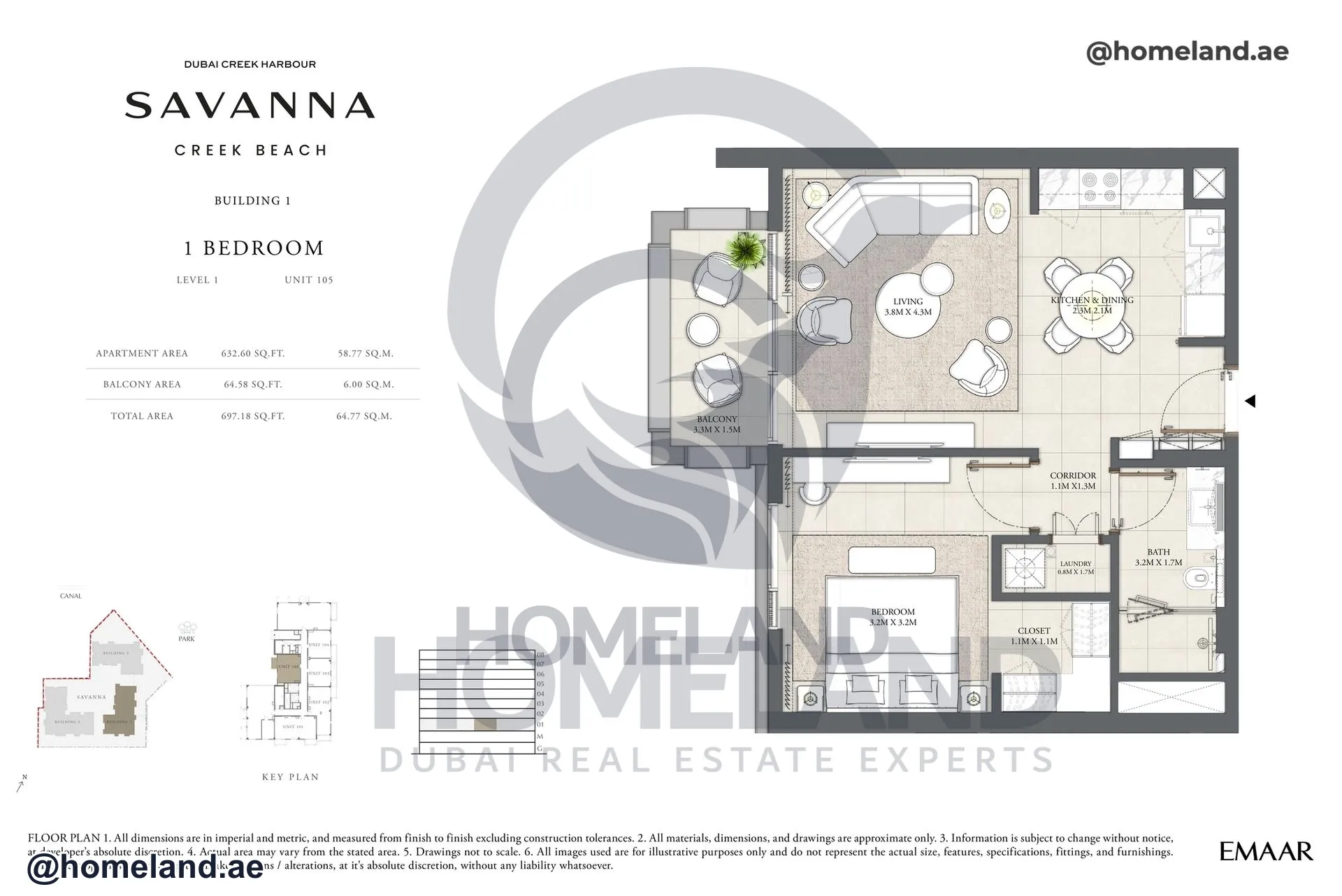 Savanna, Building 1, 1 BR, Level 1, Unit 105, 697 SQFT