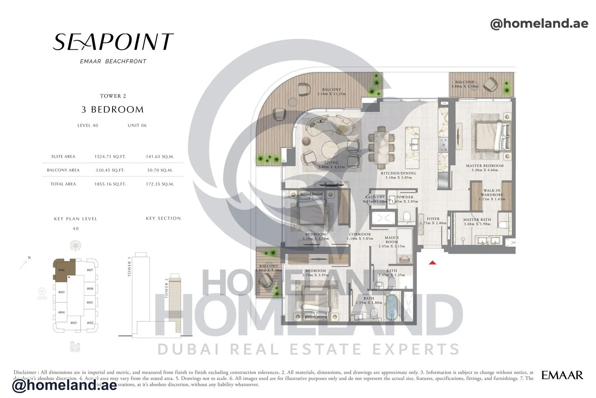Seapoint Tower 2, 3 BR, Level 40, Unit 06, 1855 SQFT