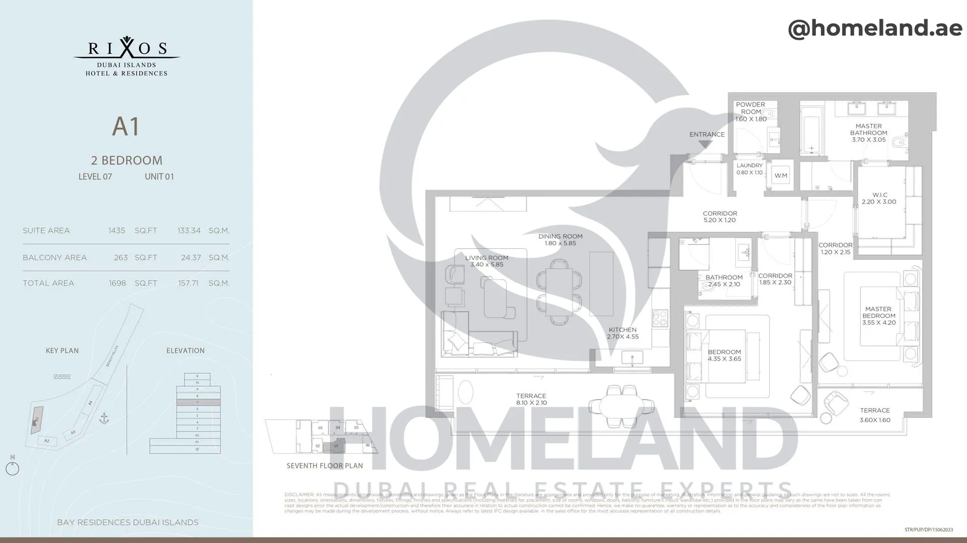 Rixos, A1, 2 BR, Level 7, Unit 01, 1698 SQFT