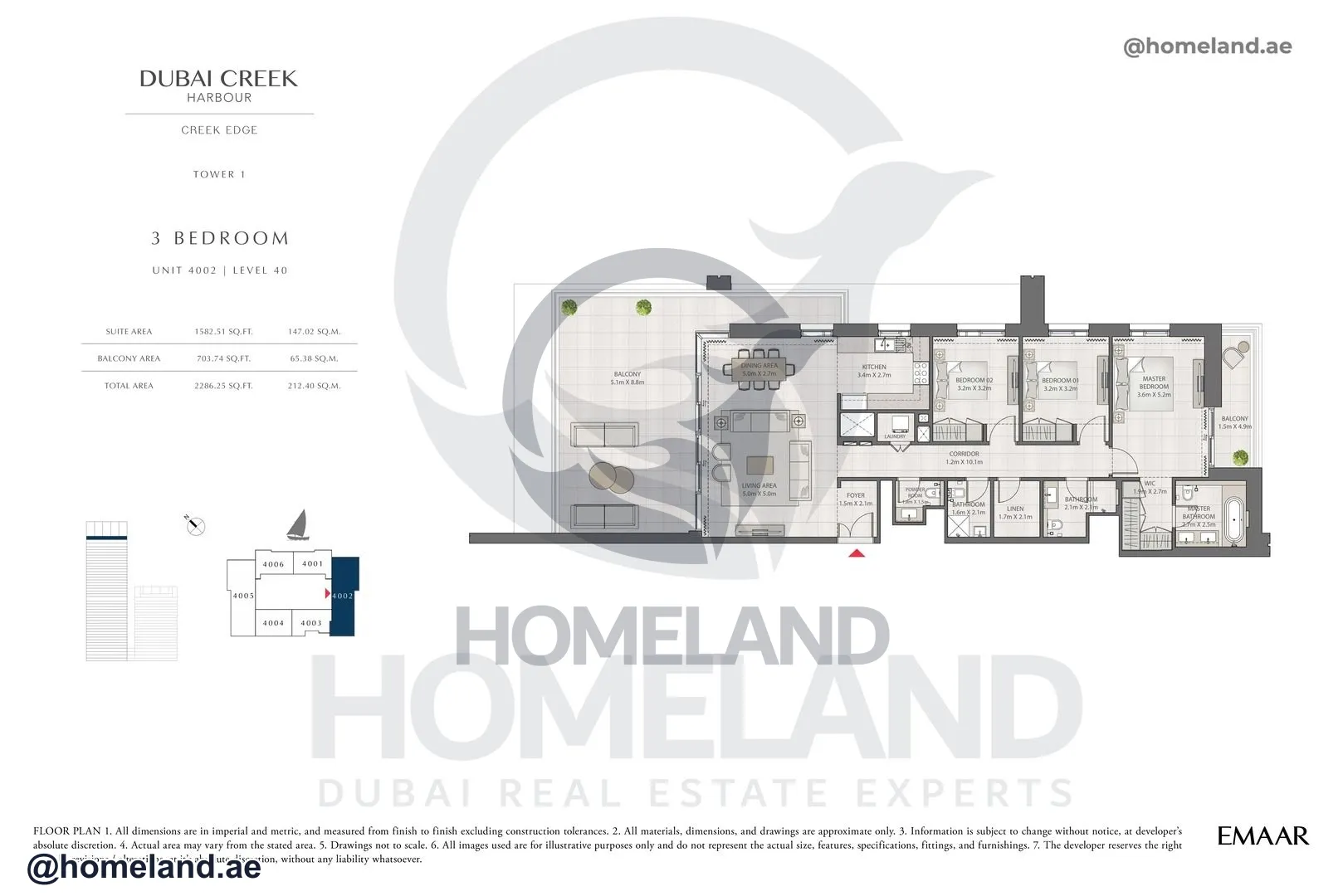 Creek Edge, Tower 1, 3 BR, Unit 4002, Level 40, 2286 SQFT