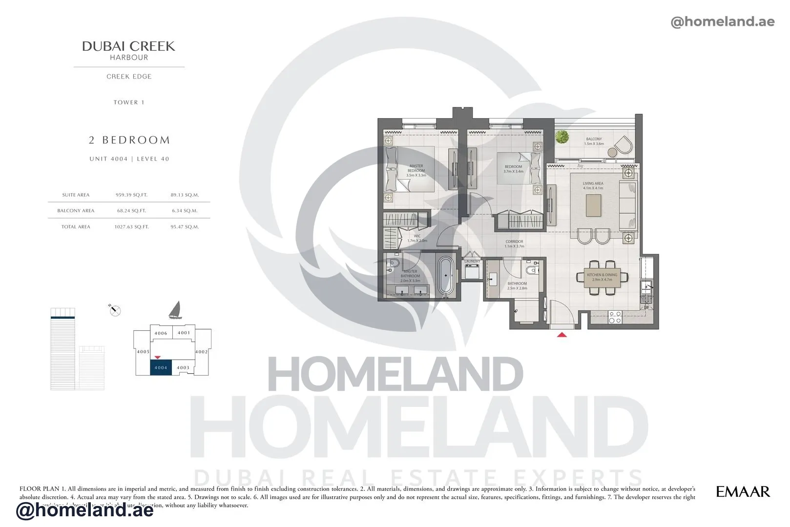 Creek Edge, Tower 1, 2 BR, Unit 4004, Level 40, 1027 SQFT