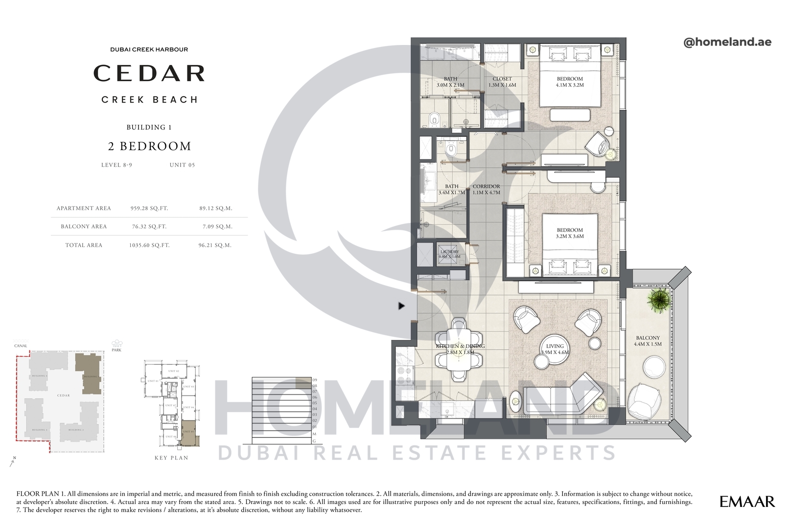 Cedar, Building 1, 2 BR, Level 8-9, Unit 05, 1035 SQFT