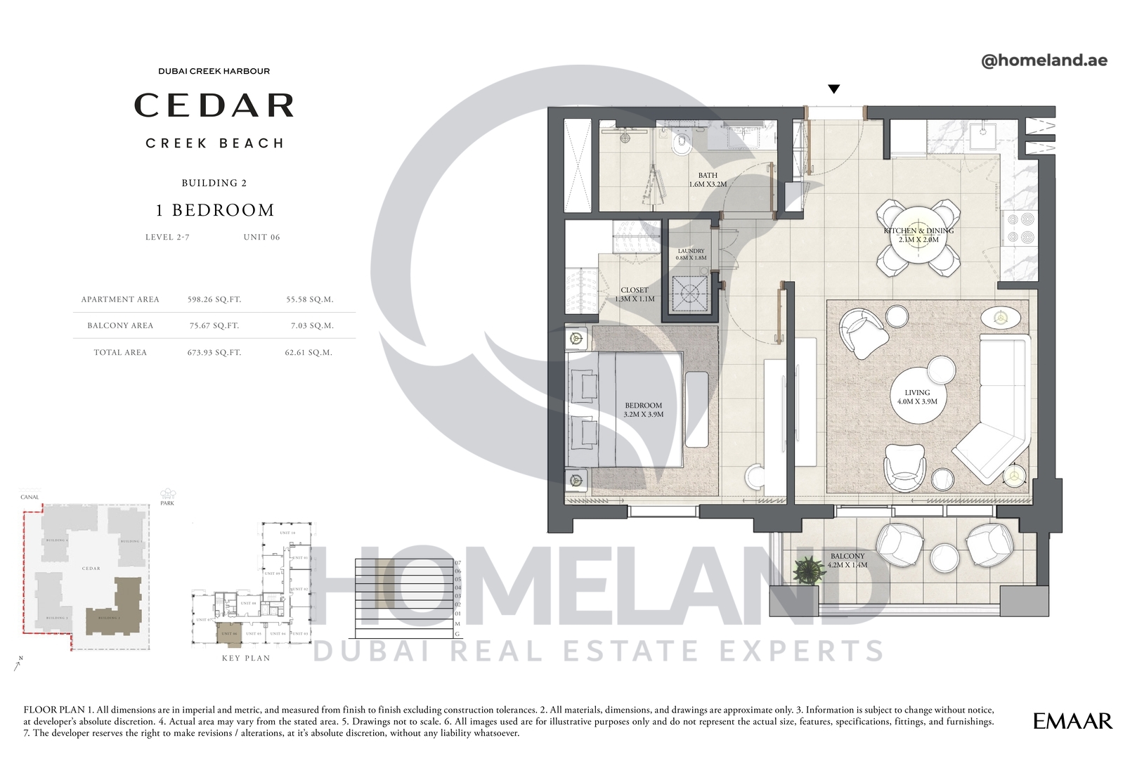 Cedar, Building 2, 1 BR, Level 2-7, Unit 06, 673 SQFT