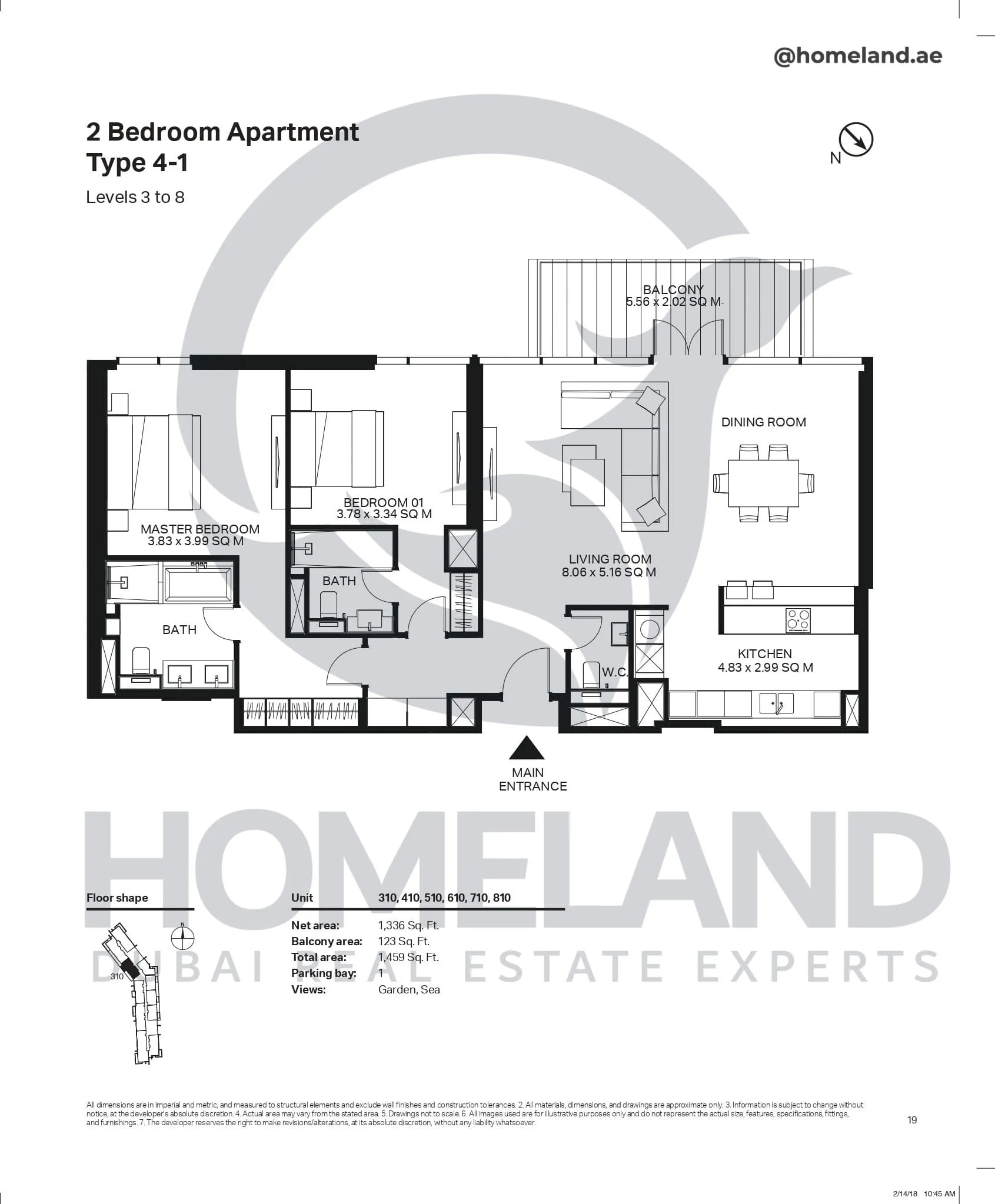 Bluewaters Residential Building Tower 3, 2 BR, Type 4-1, Level 3-8, Unit 310-410-510-610-710-810, 1459 SQFT