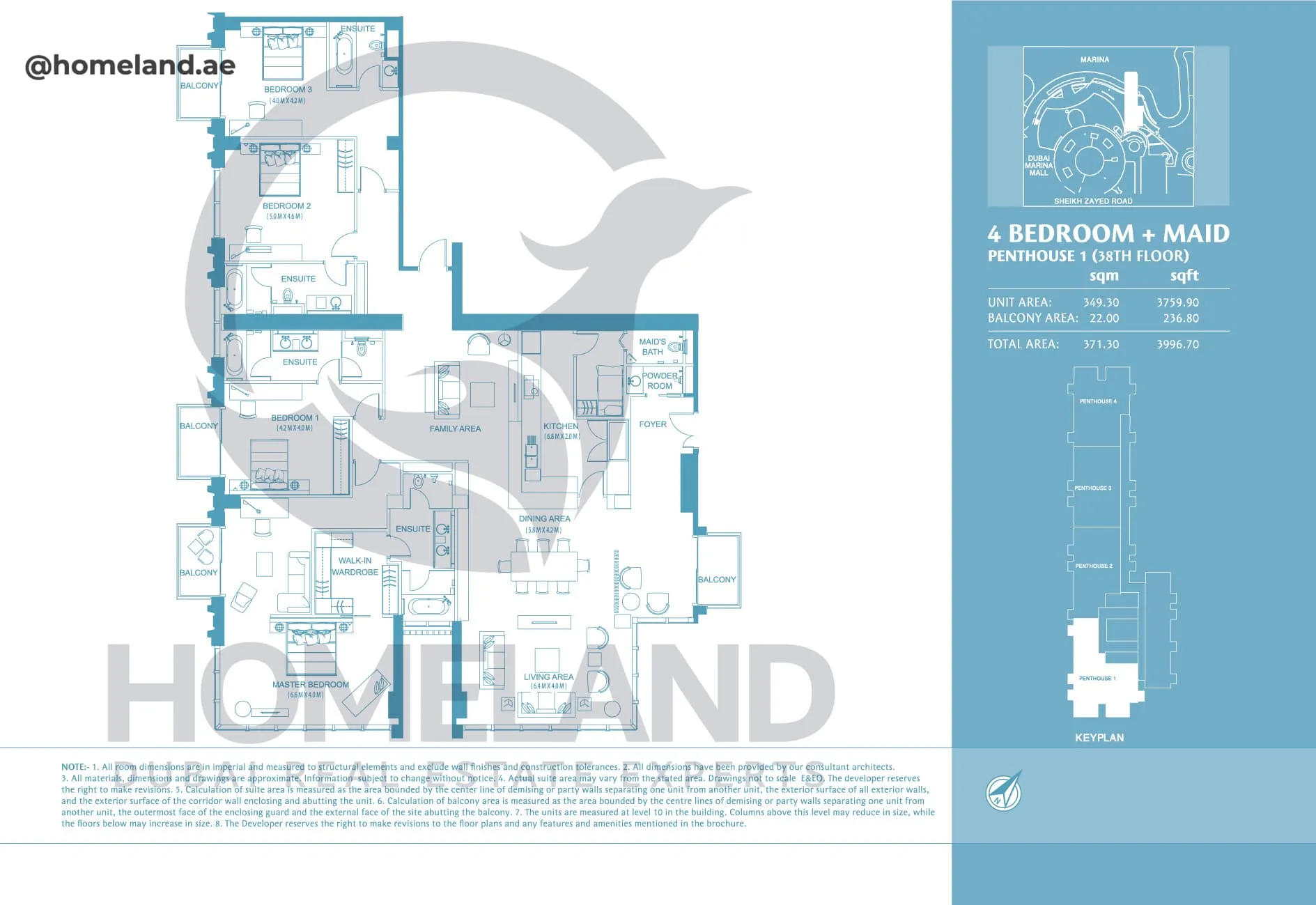 Address Marina Mall Hotel, 4 BR + Maid's, Penthouse 1, Floor 38, 3996 SQFT