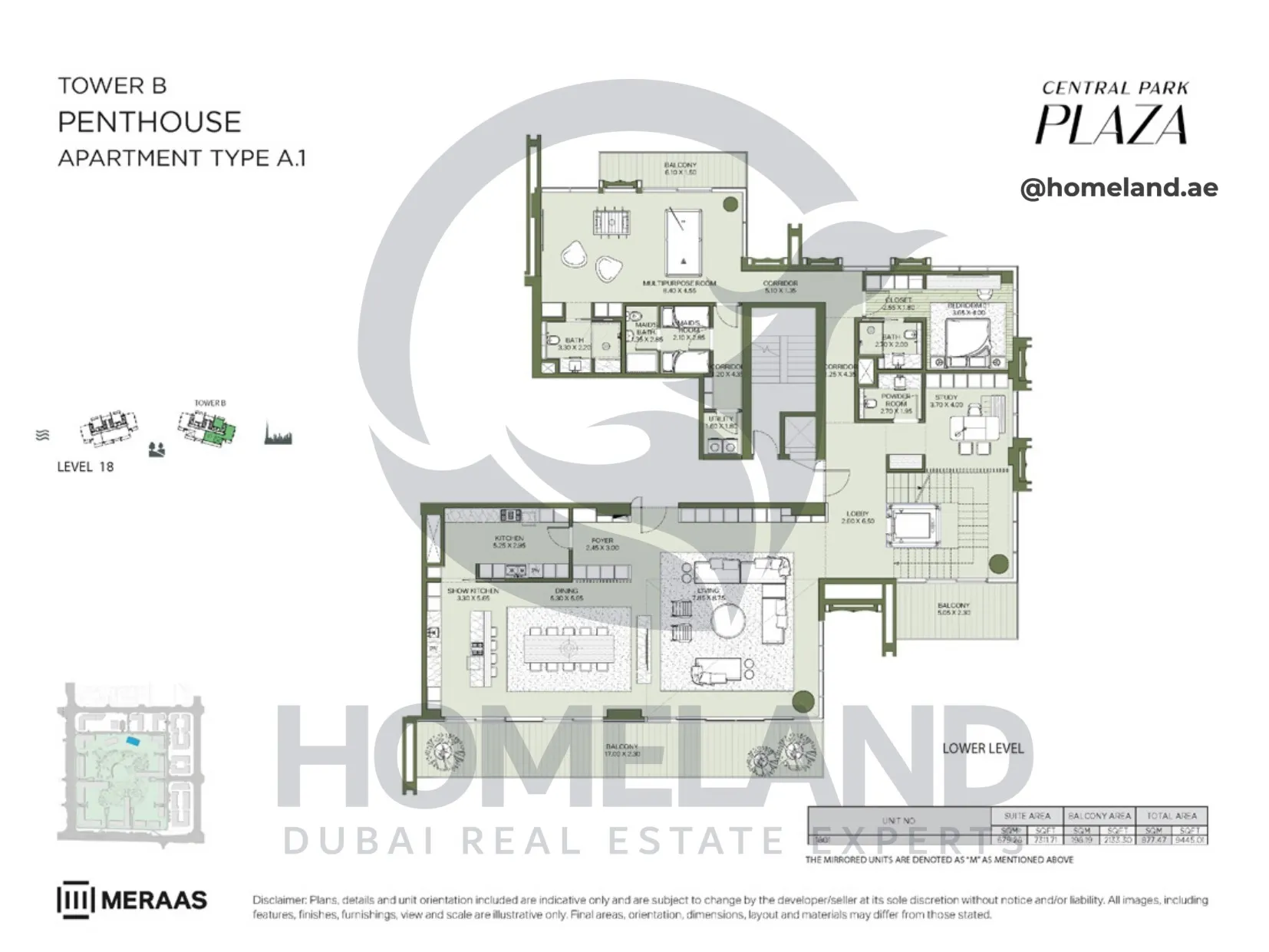 Central Park Plaza, Tower B, Penthouse, Type A.1, Level 18, 9445 SQFT
