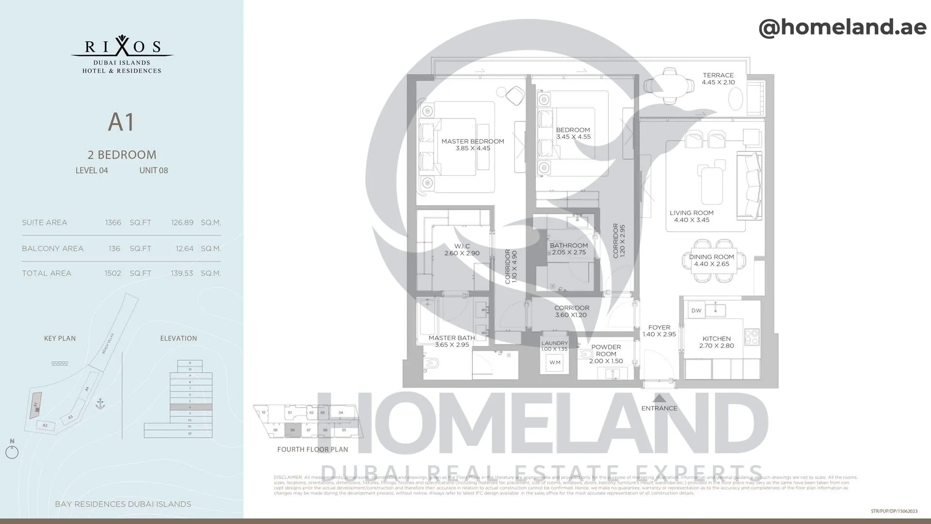 Rixos, A1, 2 BR, Level 4, Unit 08, 1502 SQFT