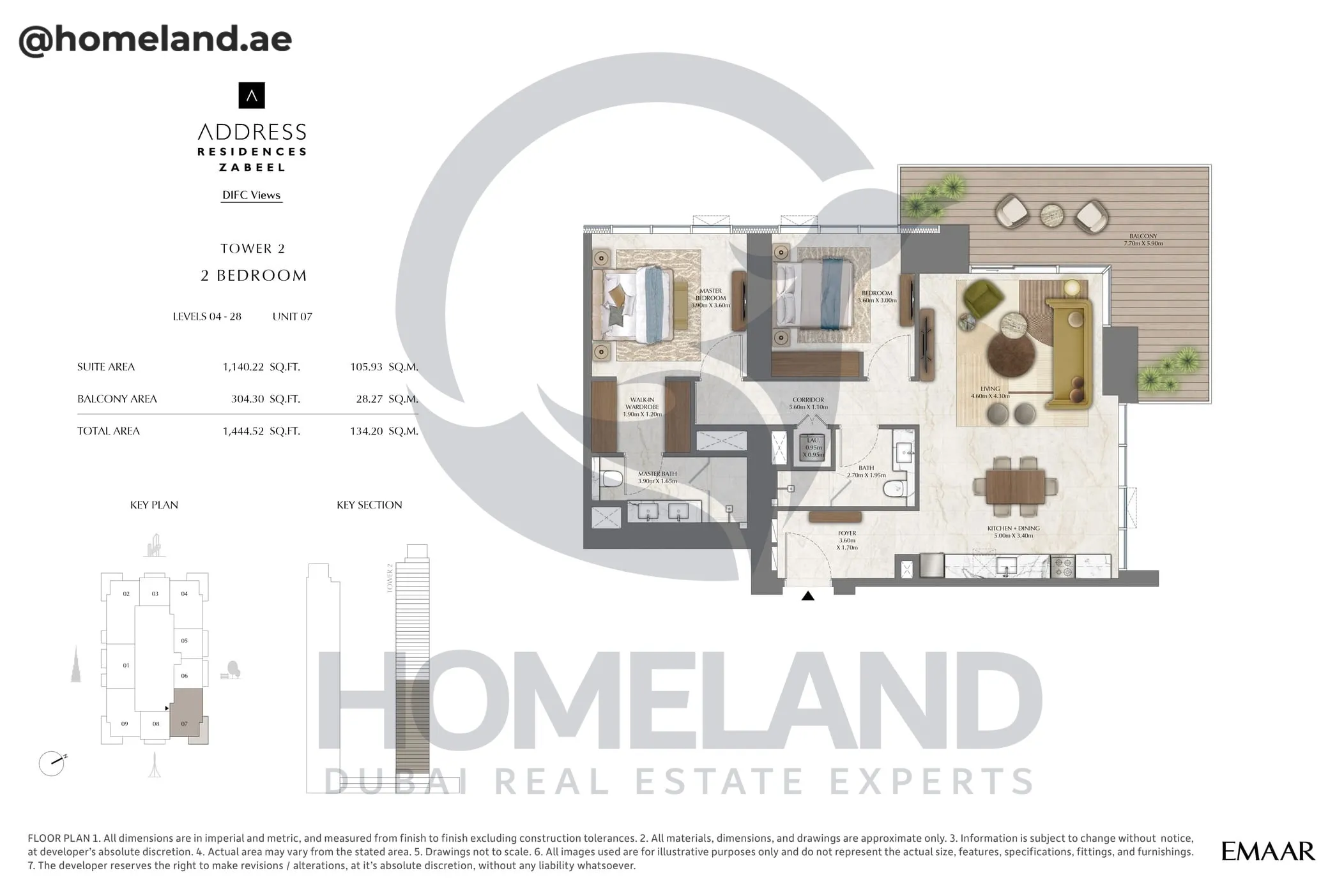 Address Residences Zabeel, Tower 2, 2BR, Level 4-28, Unit 07, 1444 SQFT