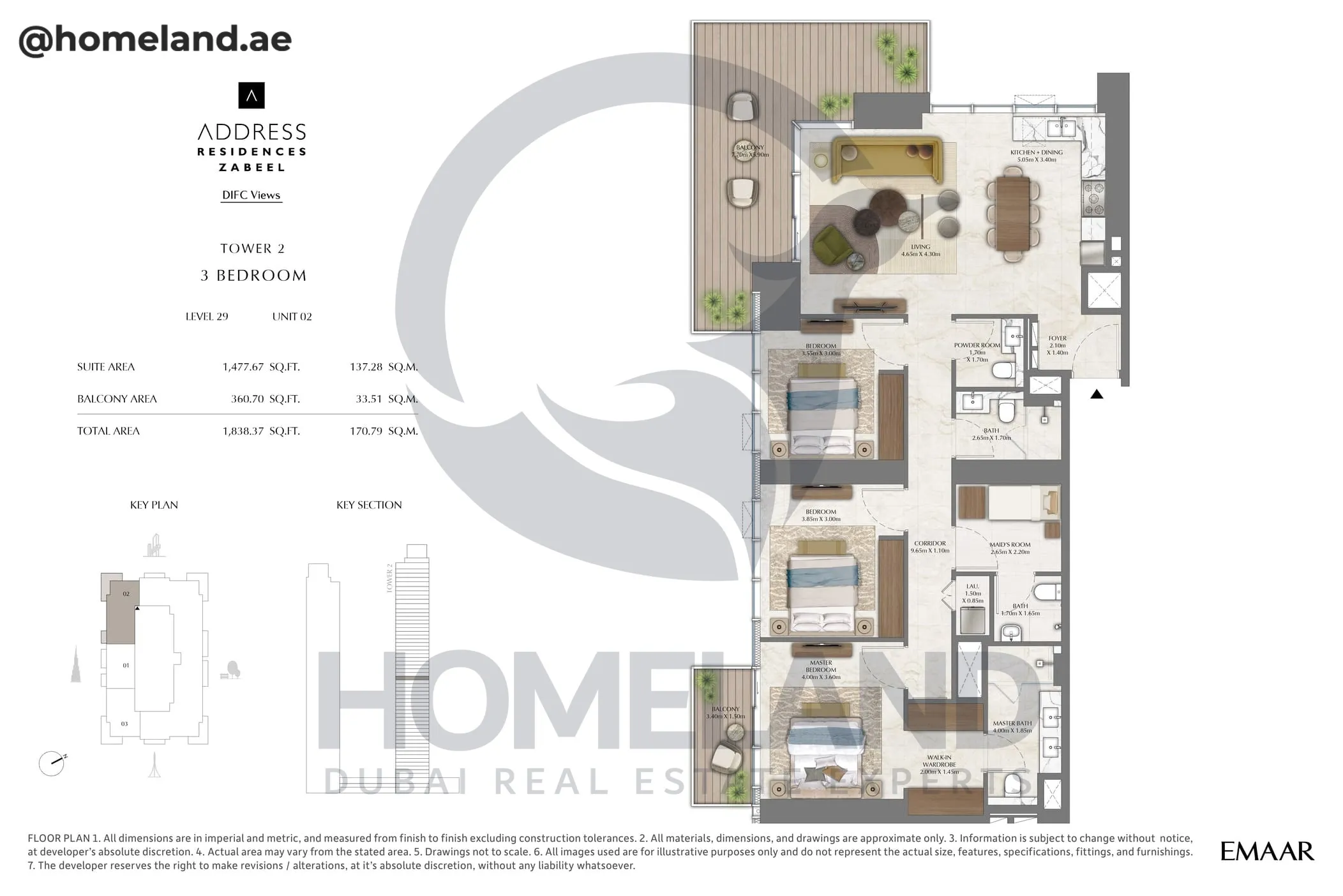 Address Residences Zabeel, Tower 2, 3BR, Level 29, Unit 02, 1838 SQFT