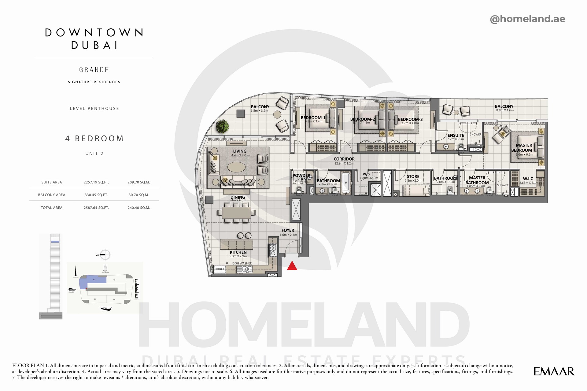 Grande, 4 BR, Unit 02, Level Penthouse, 2587 SQFT