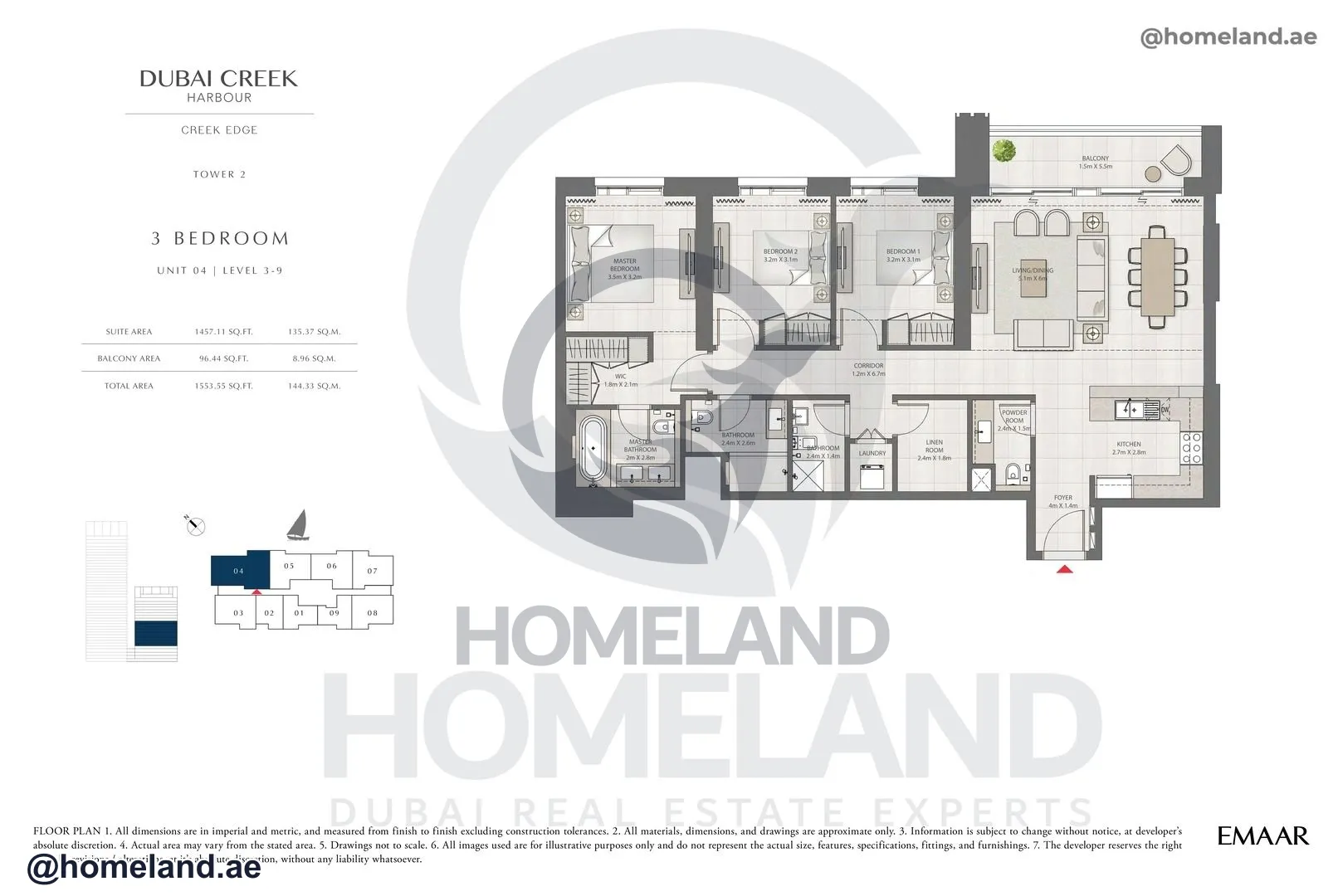 Creek Edge, Tower 2, 3 BR, Unit 04, Level 3-9, 1553 SQFT
