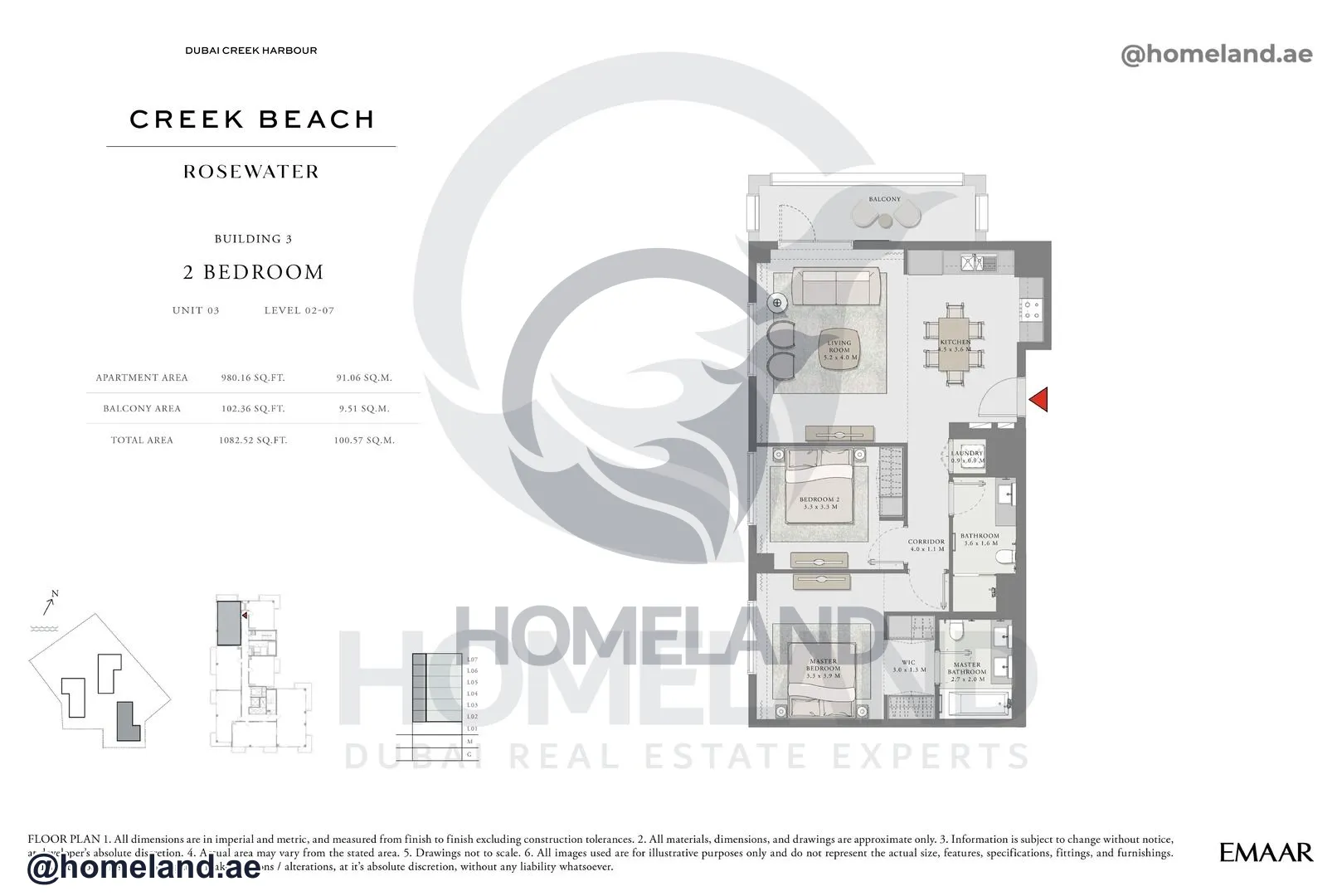 Rosewater, Building 3, 2 BR, Unit 03, Level 2-7, 1082 SQFT