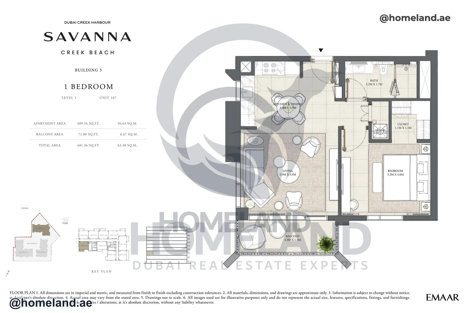 Savanna, Building 3, 1 BR, Level 1, Unit 107, 681 SQFT