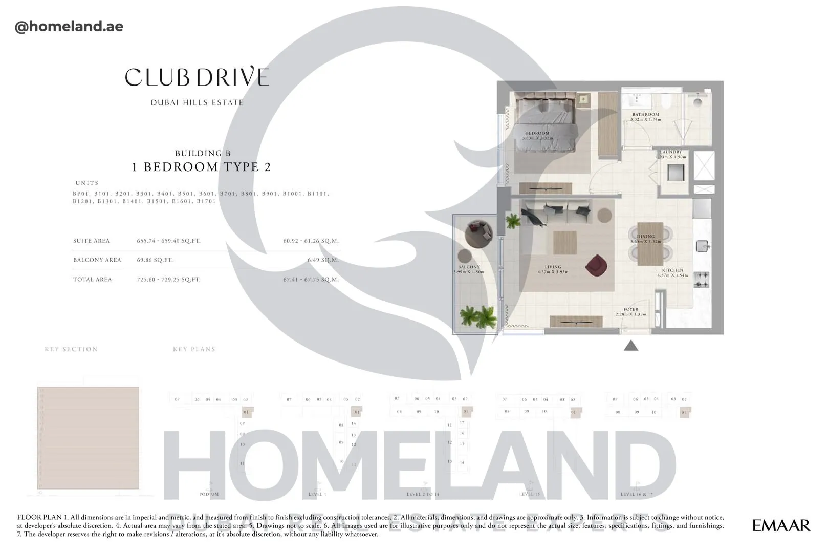Club Drive, Buidling B, 1 BR, Type 2, 729 SQFT
