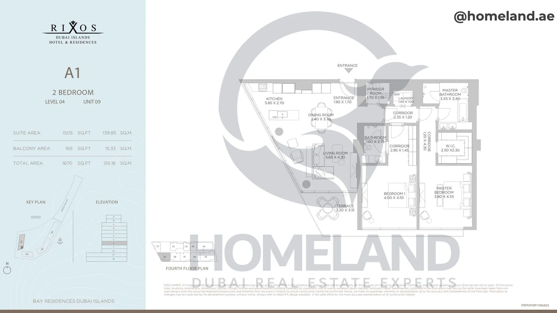 Rixos, A1, 2 BR, Level 4, Unit 09, 1670 SQFT