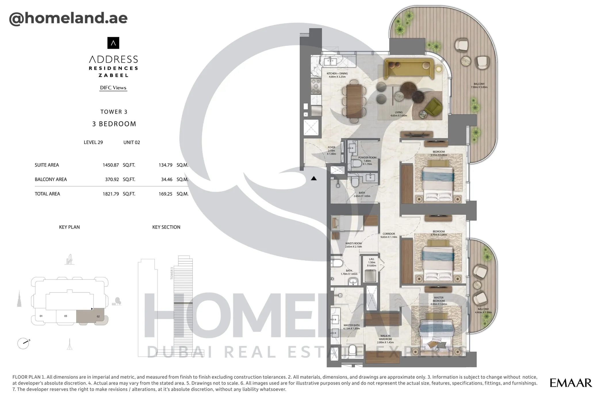 Address Residences Zabeel, Tower 3, 3BR, Level 29, Unit 02, 1821 SQFT