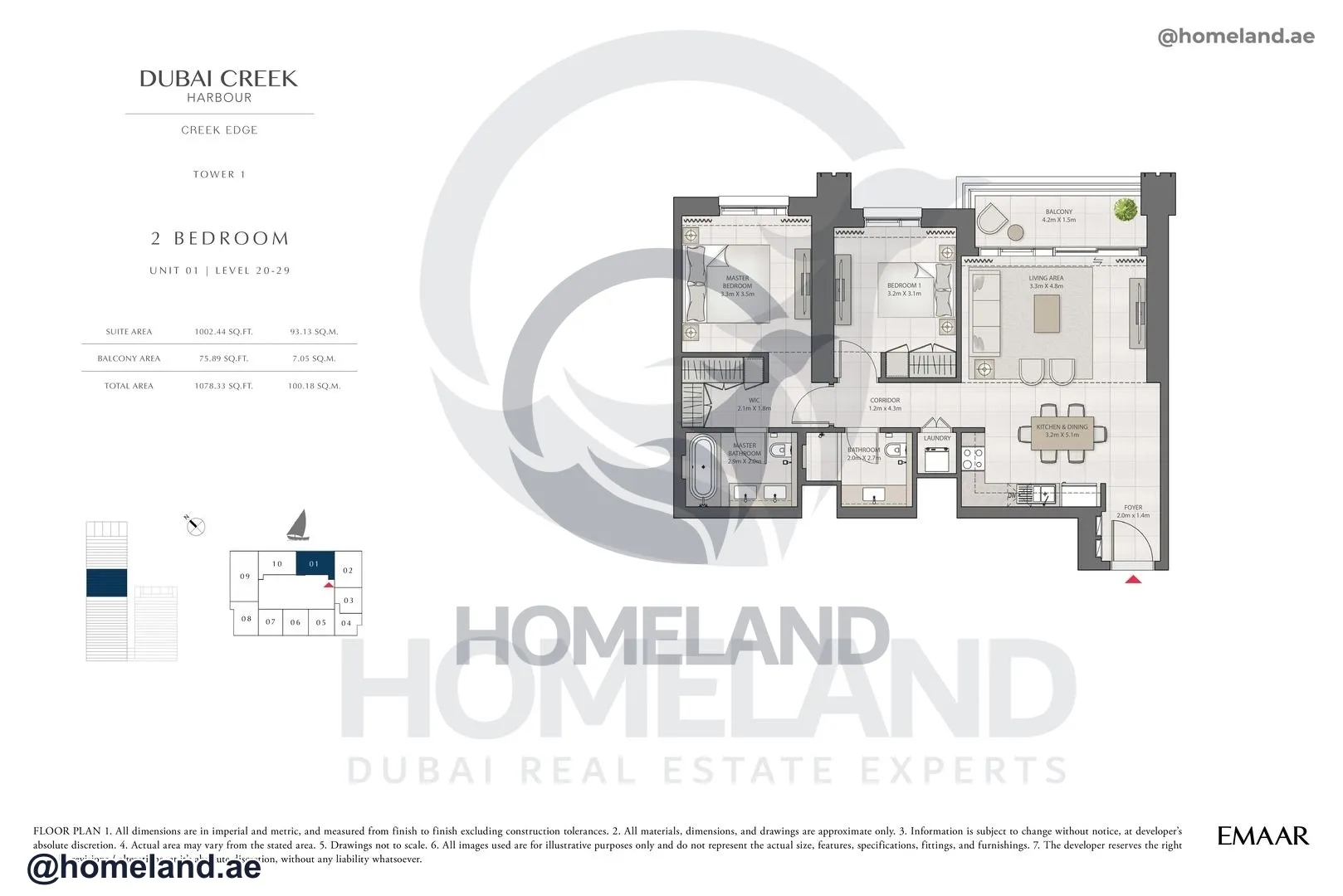 Creek Edge, Tower 1, 2 BR, Unit 01, Level 20-29, 1078 SQFT