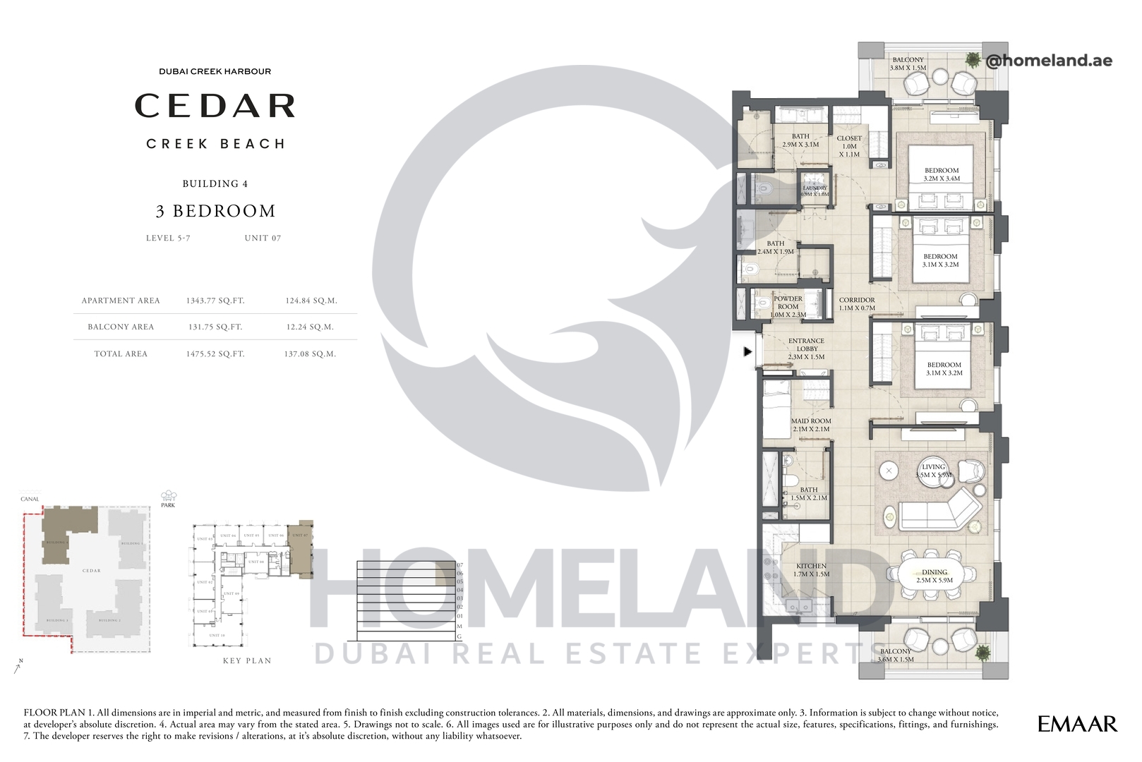 Cedar, Building 4, 3 BR, Level 5-7, Unit 07, 1475 SQFT
