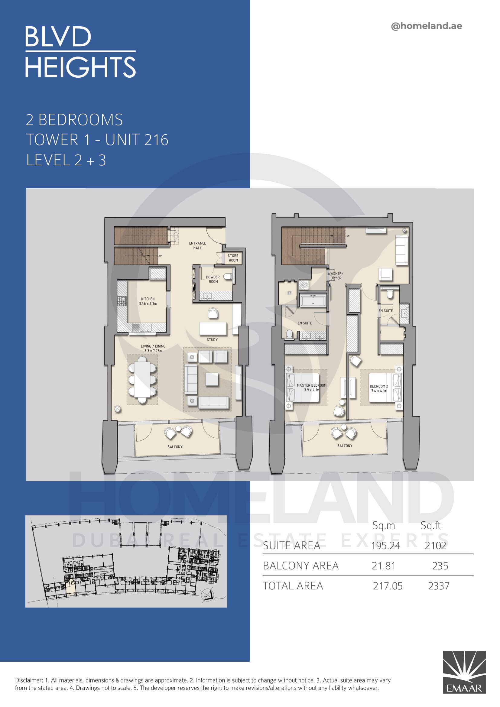Blvd Heights T1, 2 BR, Unit 216, Level 2+3, 2337 SQFT