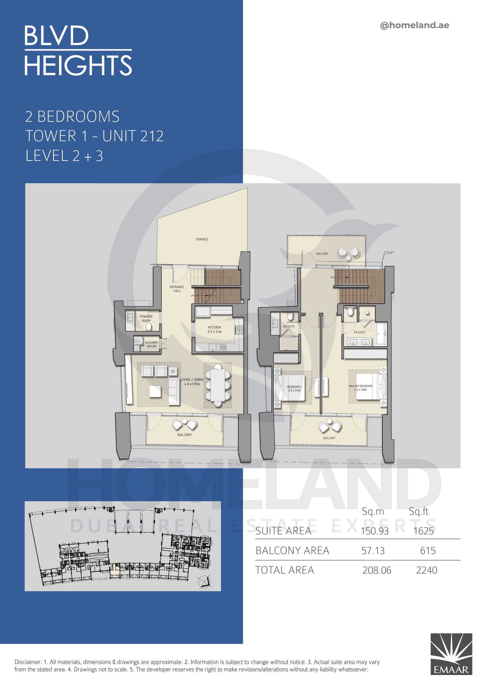 Blvd Heights T1, 2 BR, Unit 212, Level 2+3, 2240 SQFT