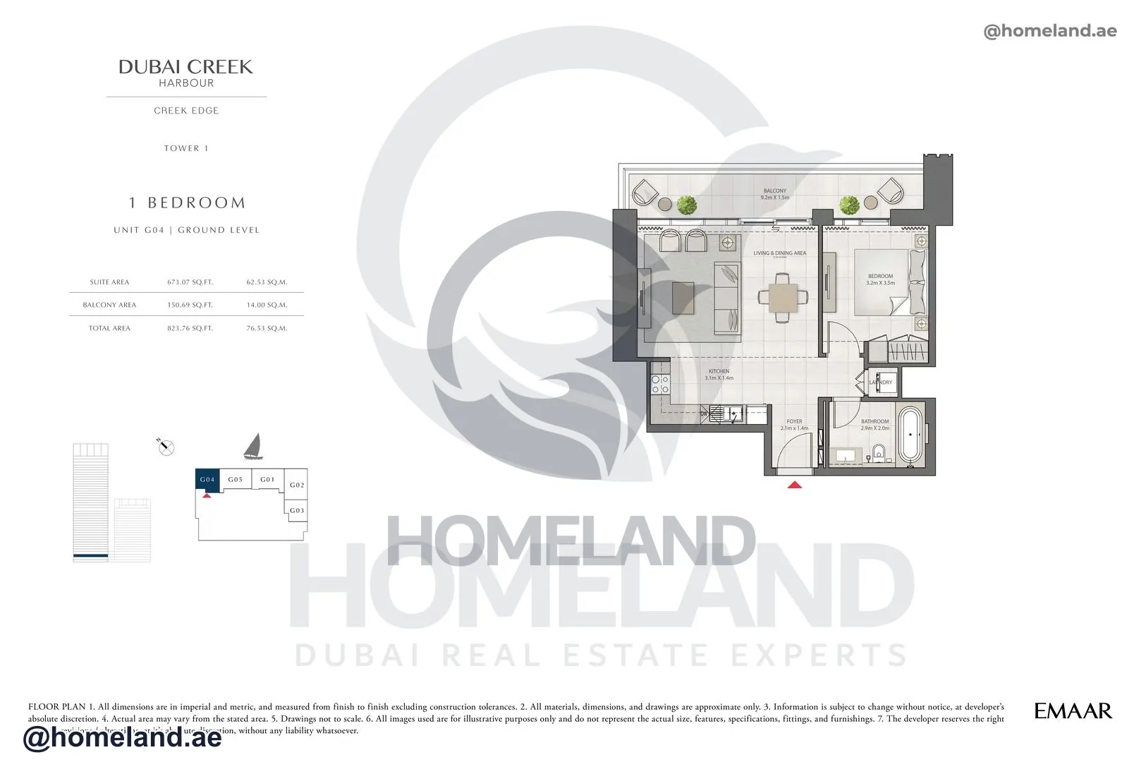 Creek Edge, Tower 1, 1 BR, Unit G04, Ground Level, 823 SQFT