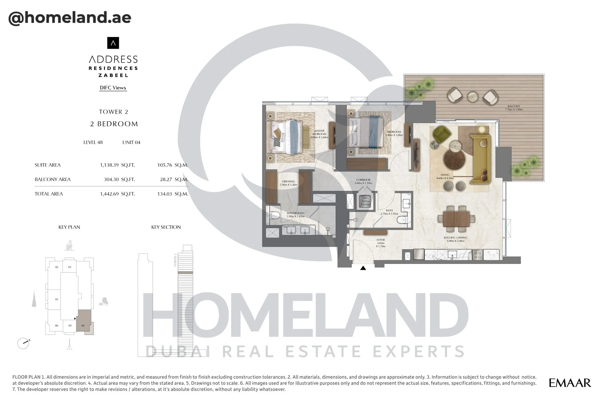 Address Residences Zabeel, Tower 2, 2BR, Level 48, Unit 04, 1442 SQFT
